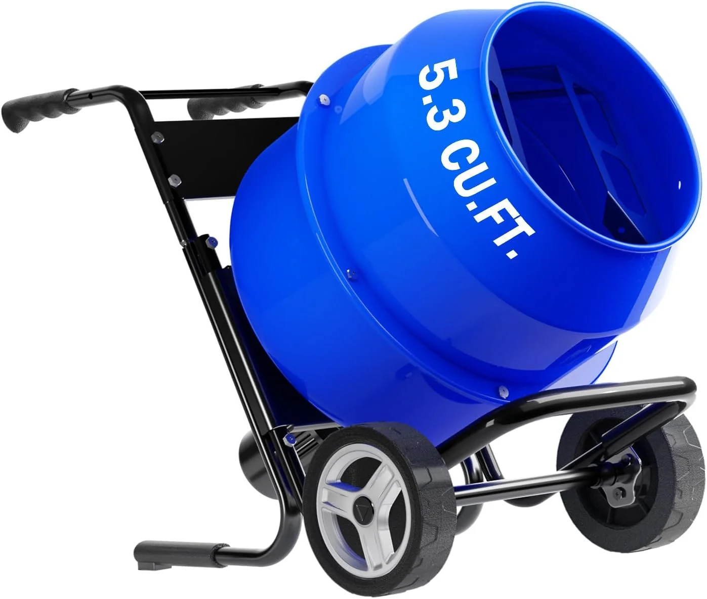 میکسر بتن برقی BSMTEK، ۵.۳ فوت مکعب، ۱ اسب بخار، ۷۵۰ وات. دستگاه میکسر بتن قابل حمل با پایه، چرخ و واحد نصب شده روی چرخ برای گچ، ملات، بذر، آبی