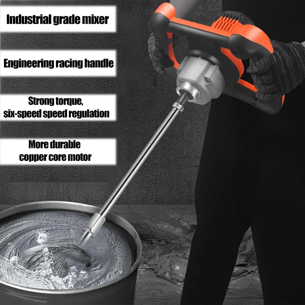 میکسر بتن، دستی 220 ولت، ابزار دریل مخلوط کن سیمان 2800 وات، 6 سرعت قابل تنظیم، برای مخلوط کردن گل، سیمان، ملات، خوراک دام