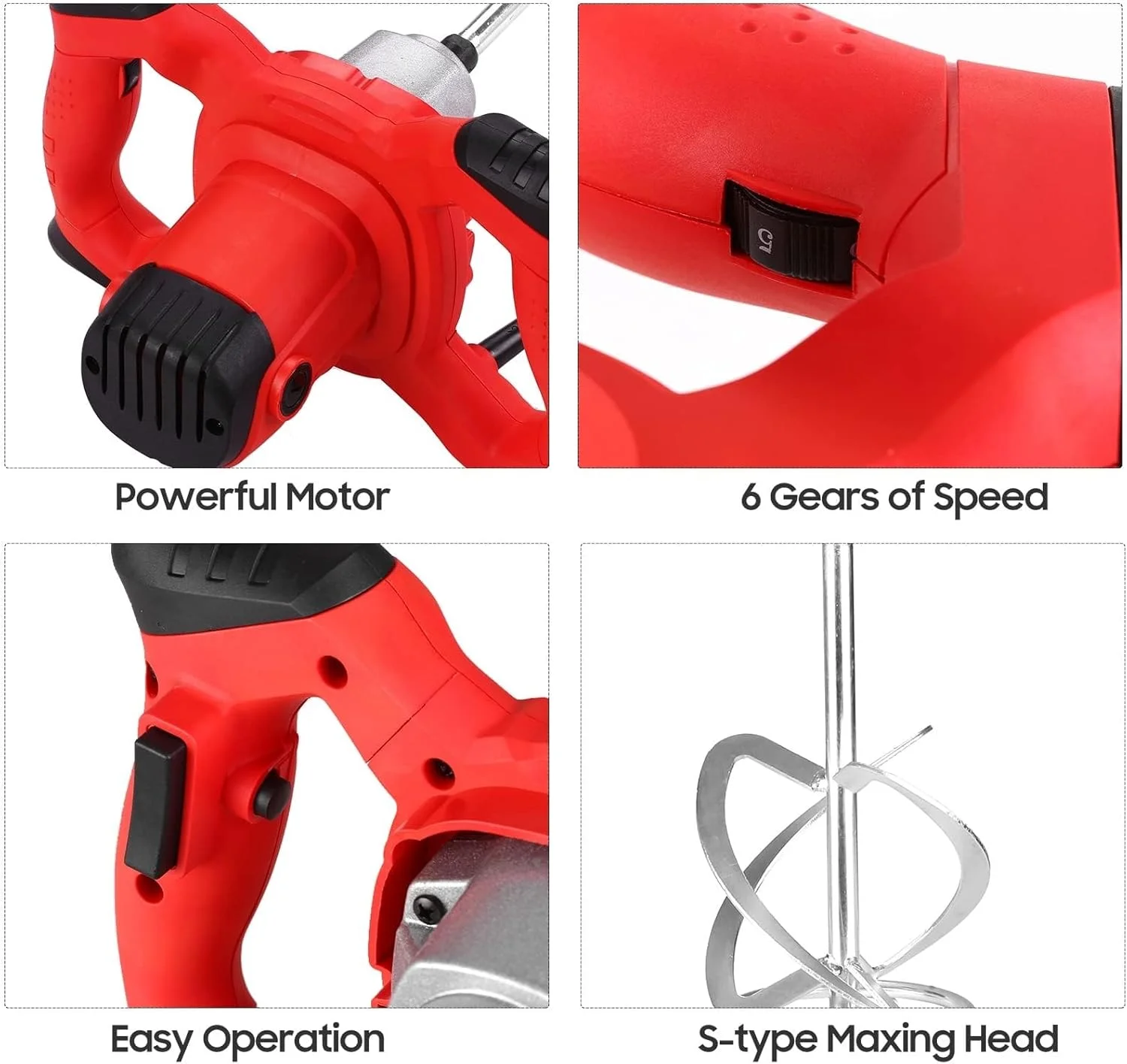 میکسر برقی دستی بتن و سیمان 2100 وات، میکسر همزن سنگین با 6 سطح تنظیم سرعت، میکسر دستی بتن نوع S برای ملات، رنگ، گل و لای