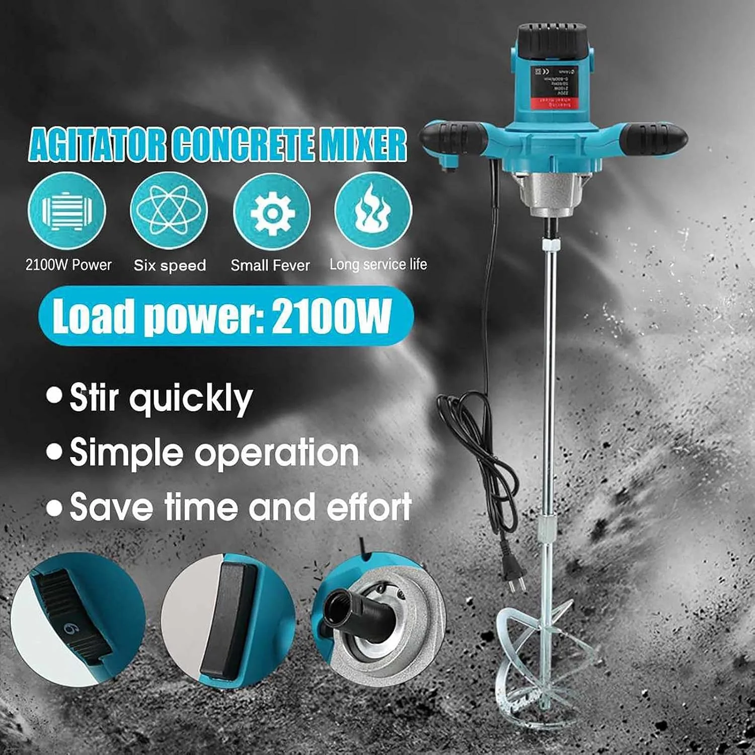 میکسر سیمان gxyglsgysgjs، میکسر برقی ملات 2100 وات با 6 سرعت متغیر برای مخلوط کردن خوراک، گچ، رنگ، سیمان، ملات