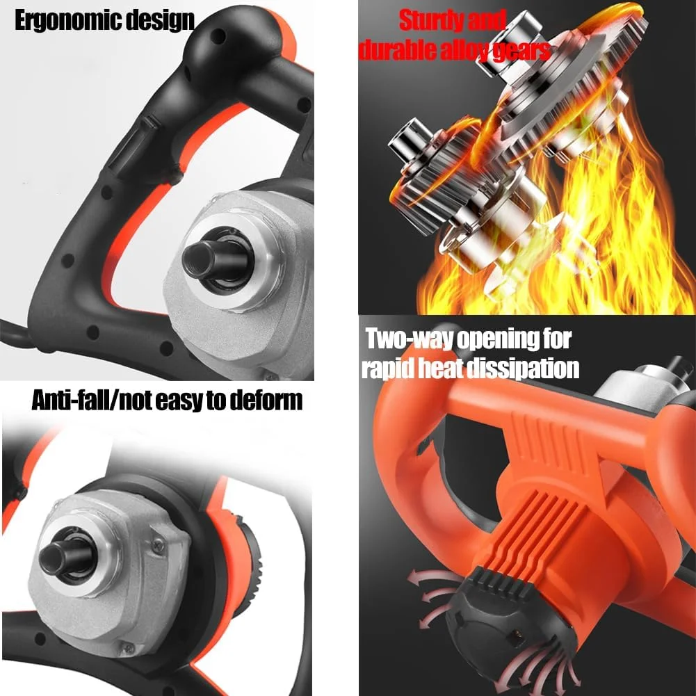 میکسر بتن، دستی 220 ولت، ابزار دریل مخلوط کن سیمان 2800 وات، 6 سرعت قابل تنظیم، برای مخلوط کردن گل، سیمان، ملات، خوراک دام