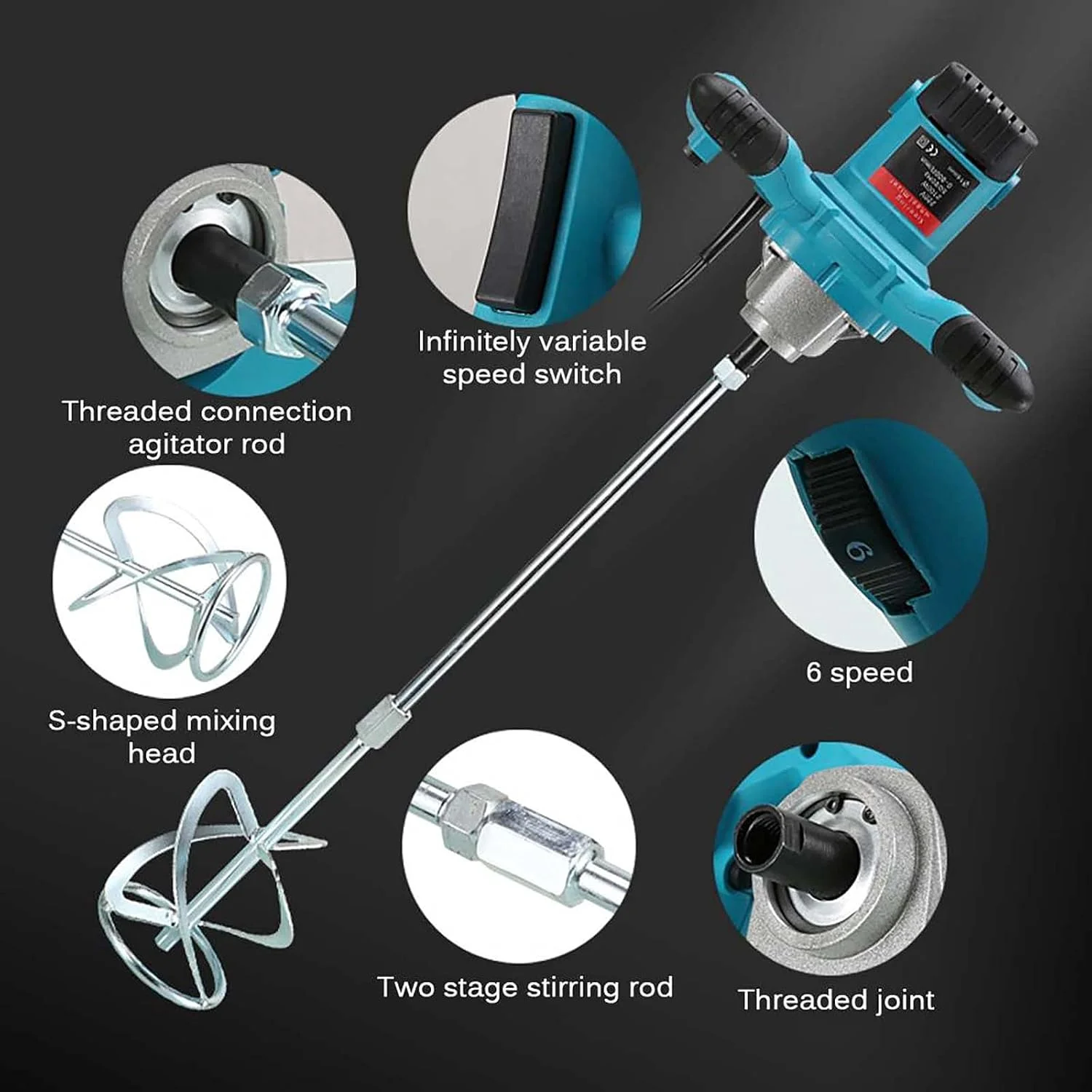 میکسر سیمان gxyglsgysgjs، میکسر برقی ملات 2100 وات با 6 سرعت متغیر برای مخلوط کردن خوراک، گچ، رنگ، سیمان، ملات