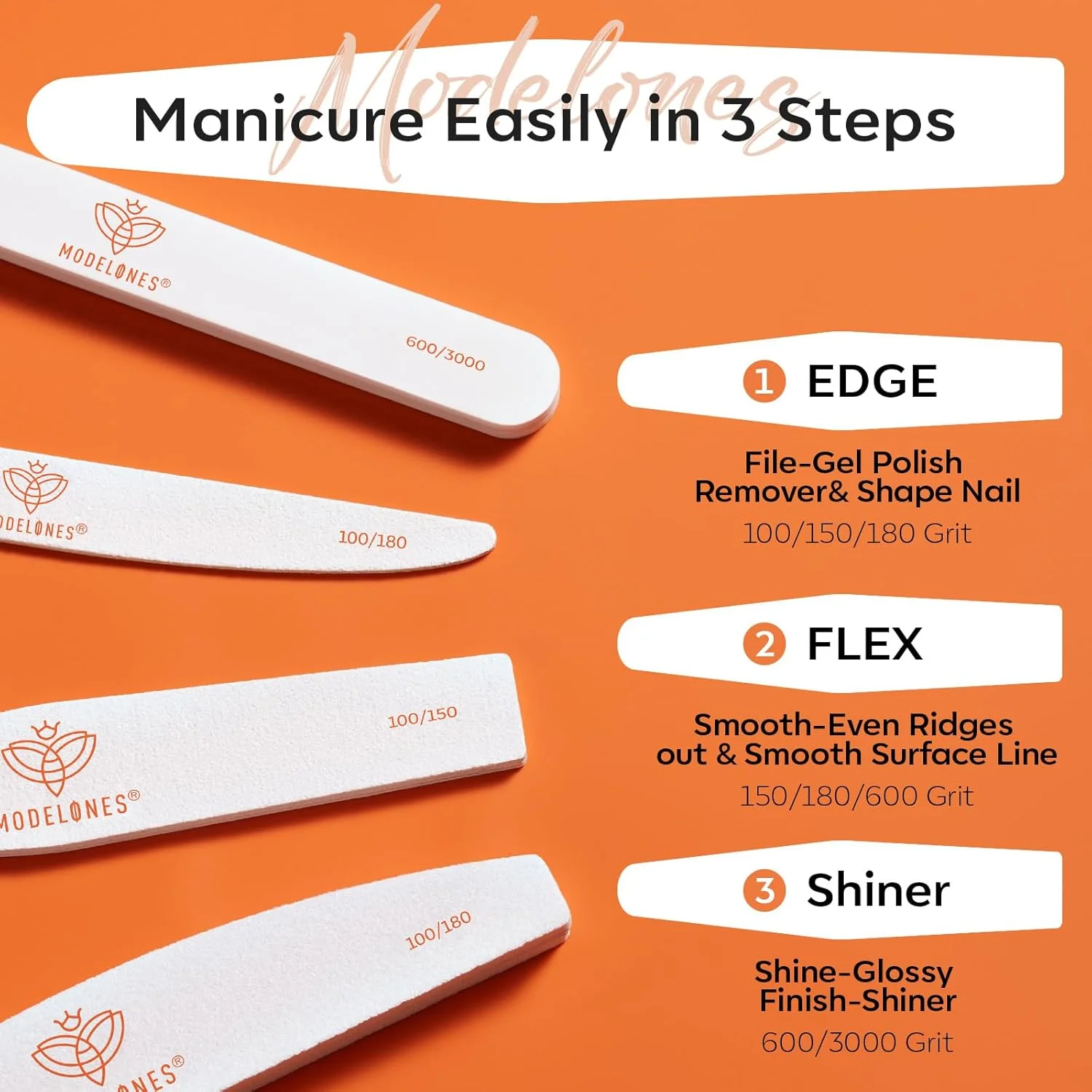سوهان ناخن و بافر ناخن Modelones، 4 عدد، تخته سنباده دو طرفه 100/150/180 گریت و چوب پولیش براق کننده ناخن 600/3000، قابل شستشو، ضد خم شدن و ضد افتادن سوهان ناخن و بافر ناخن Modelones، 4 عدد، تخته سنباده دو طرفه 100/150/180 گریت و چوب پولیش براق کننده ناخن 600/3000، قابل شستشو، ضد خم شدن و ضد افتادن