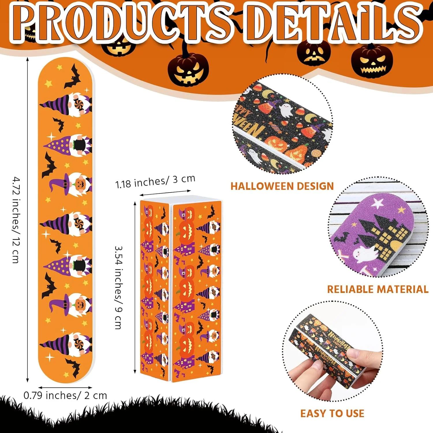 لریتون ست 18 عددی هدیه هالووین، شامل سوهان ناخن و بافر، ابزار مانیکور شامل 12 عدد سوهان سمباده ای و 6 عدد بافر مستطیلی برای زنان و بزرگسالان، مناسب مهمانی