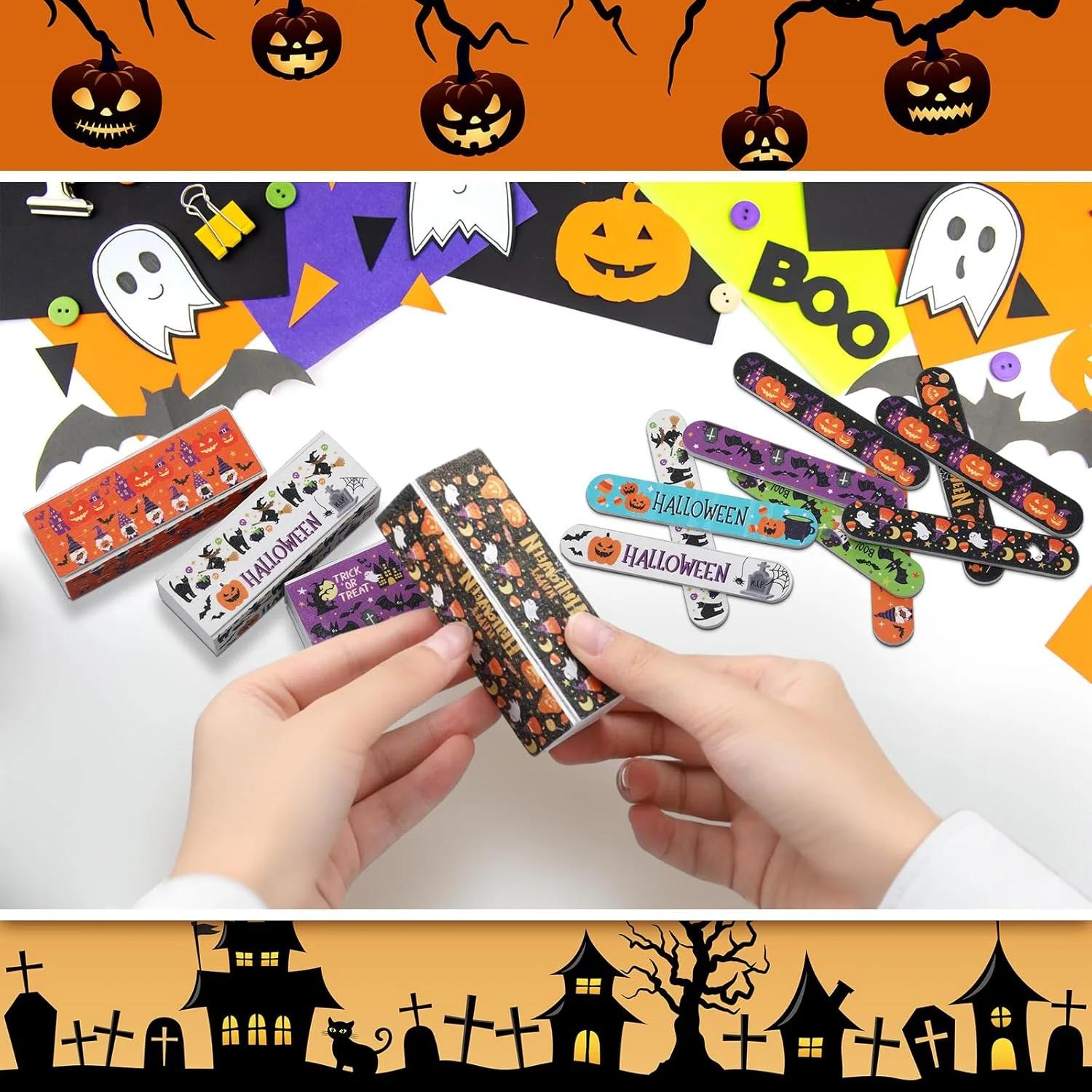 لریتون ست 18 عددی هدیه هالووین، شامل سوهان ناخن و بافر، ابزار مانیکور شامل 12 عدد سوهان سمباده ای و 6 عدد بافر مستطیلی برای زنان و بزرگسالان، مناسب مهمانی