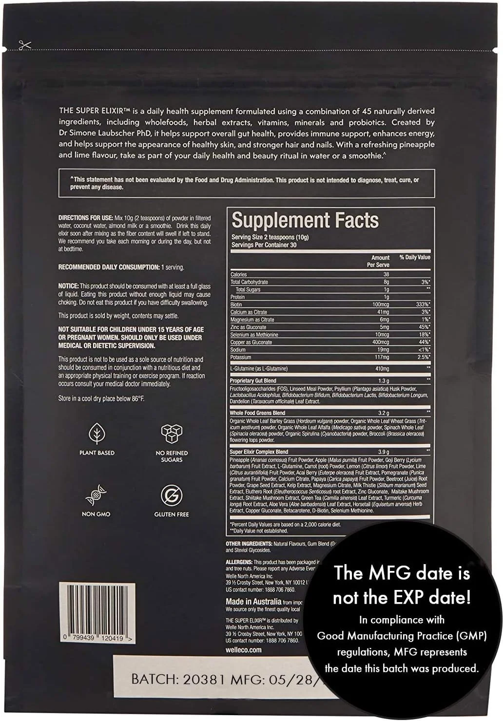 پودر مکمل غذایی ولکو سوپر الکسیر، آناناس و لیمو، 300 گرم