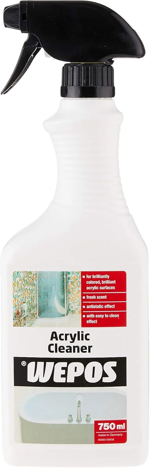 پاک کننده اکریلیک Wepos حجم 750 میلی لیتر | آماده مصرف | سطوح اکریلیک درخشان و براق | اثر ضد الکتریسیته ساکن | با اثر مرواریدی