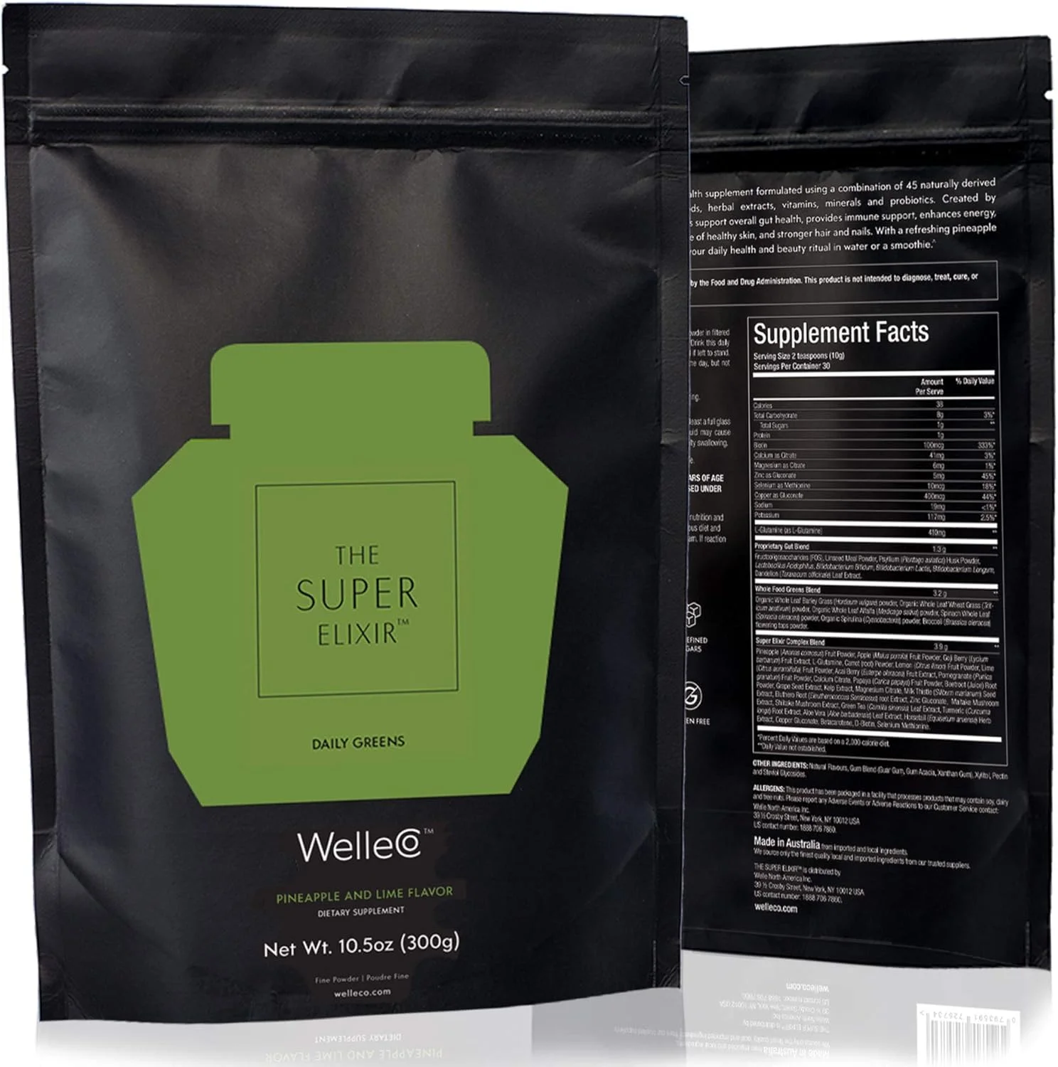 پودر مکمل غذایی ولکو سوپر الکسیر، آناناس و لیمو، 300 گرم