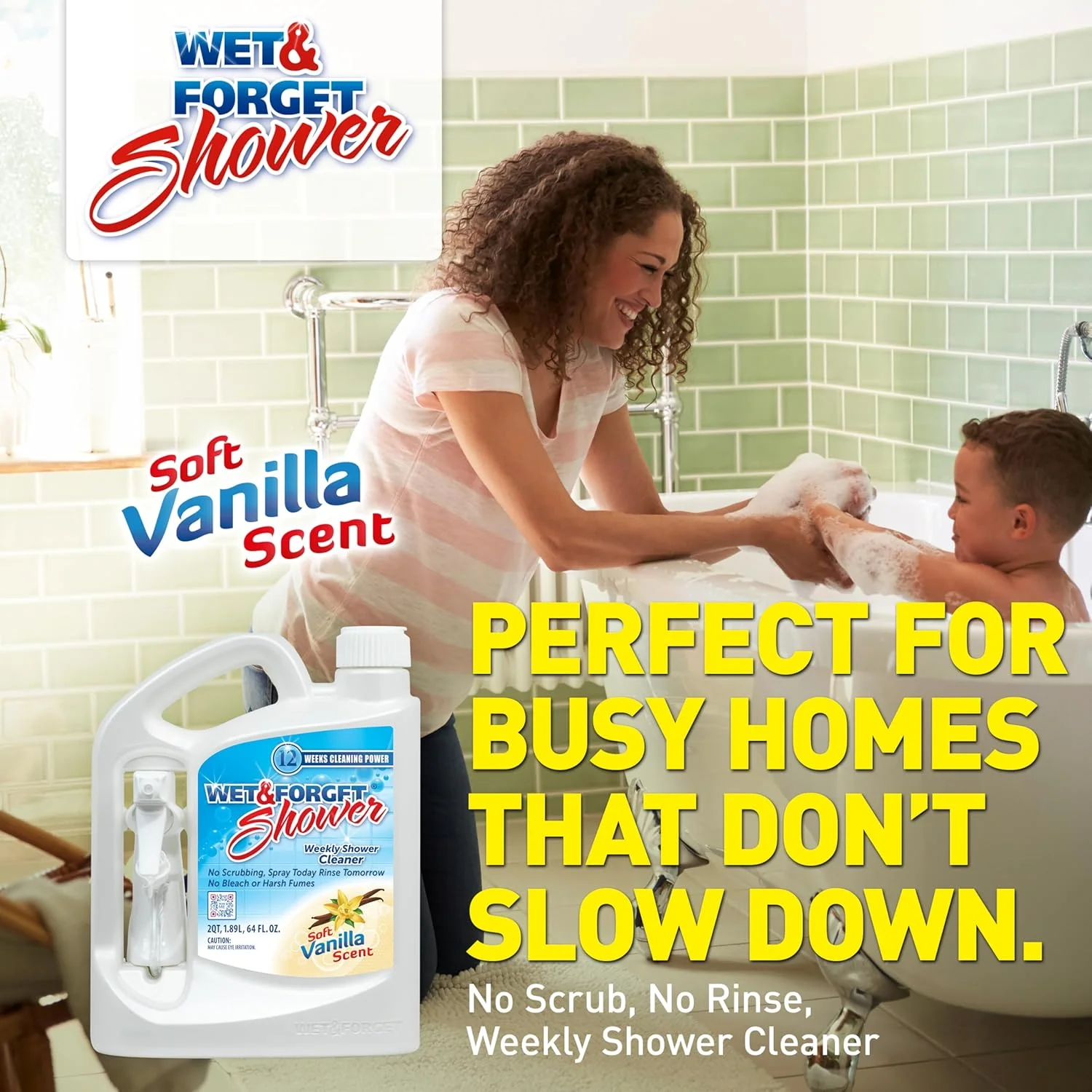 اسپری تمیز کننده هفتگی دوش Wet & Forget، بدون نیاز به سابیدن، فرمول بدون سفید کننده، 1.89 لیتر، آماده برای استفاده