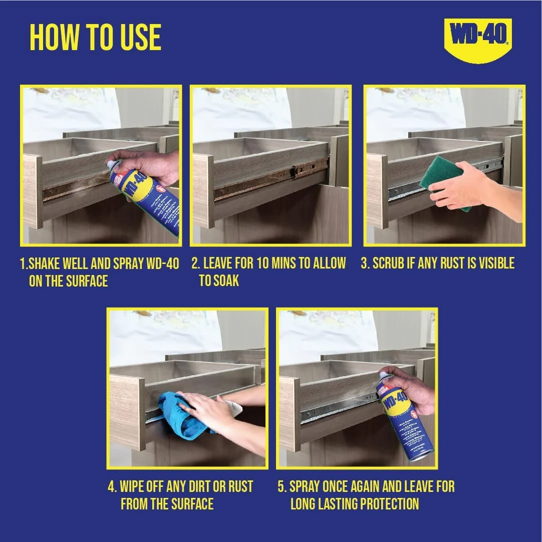 اسپری چند منظوره WD-40 Pidilite، روان کننده، زنگ بر، از بین برنده صدای جیر جیر، لکه بر و ماده تمیز کننده، 170 گرم