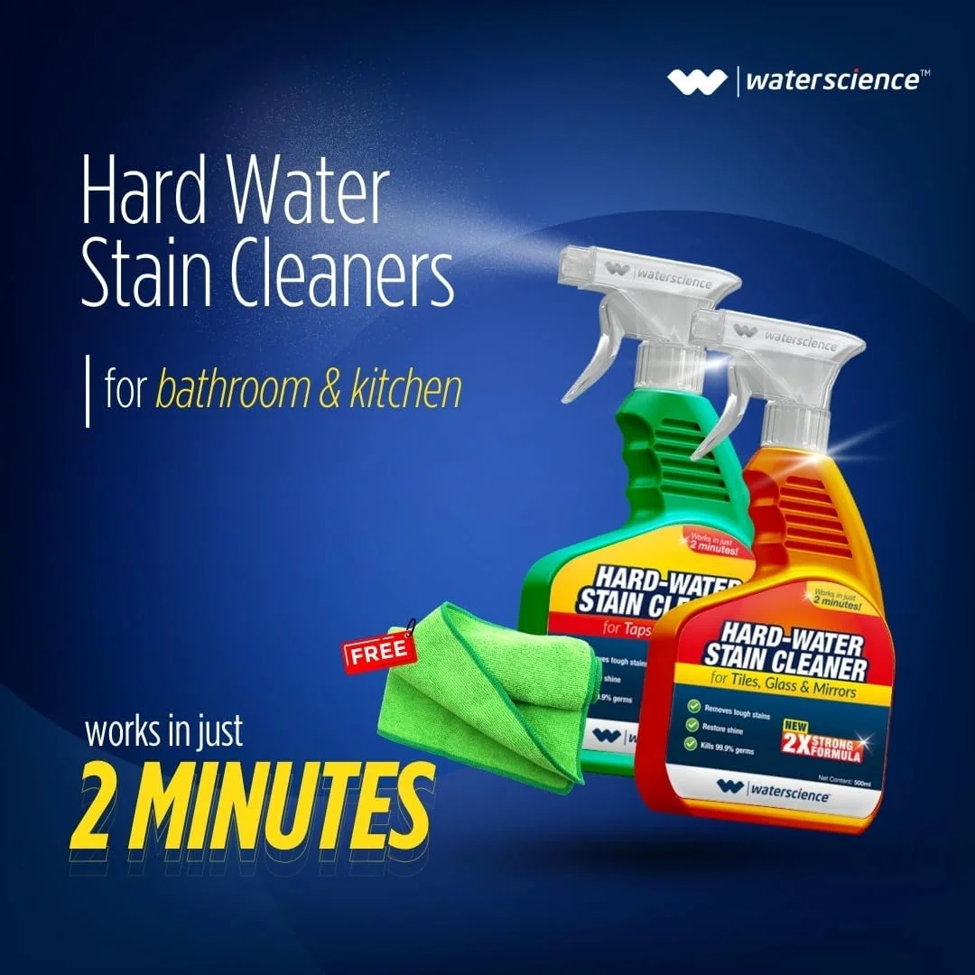 اسپری رسوب زدای WaterScience برای دوش و شیرآلات + اسپری رسوب زدا برای شیشه و آینه (600 میلی لیتر)