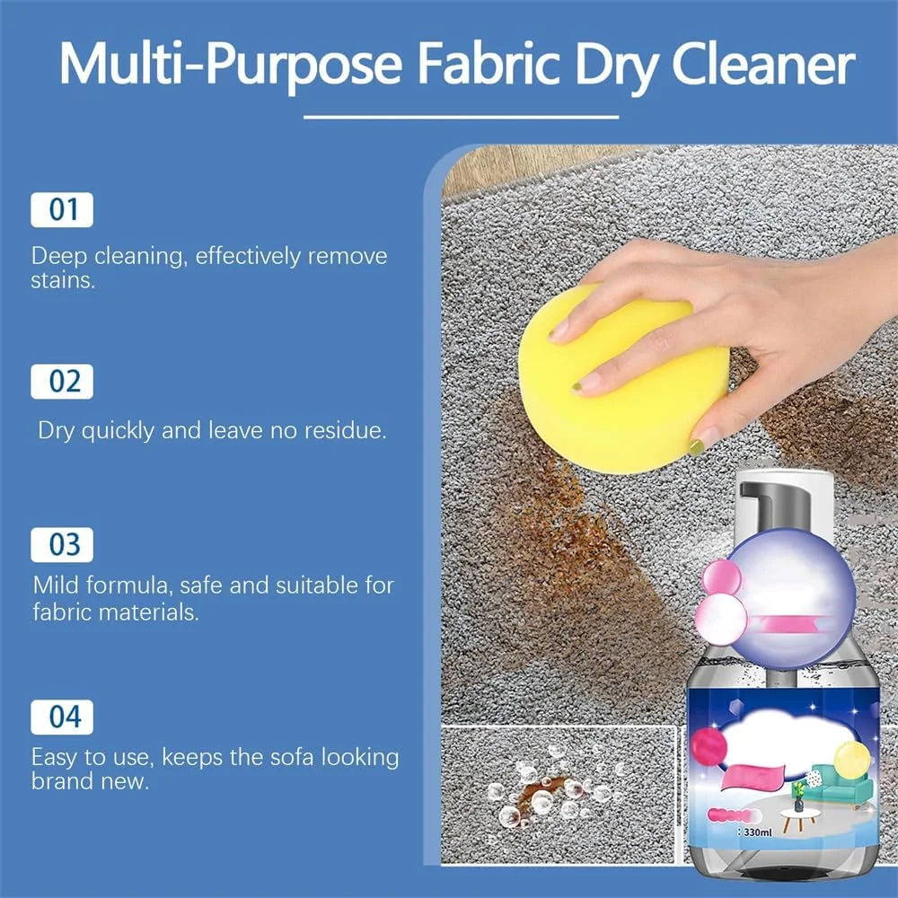 فوم خشک تمیز کننده بدون نیاز به شستشو، تمیز کننده مبل پارچه ای Azonee، لکه بر خشک برای لباس، اسپری چند منظوره لکه بر، لکه بر جوهر و روغن برای لباس پارچه ای، 33 میلی لیتر