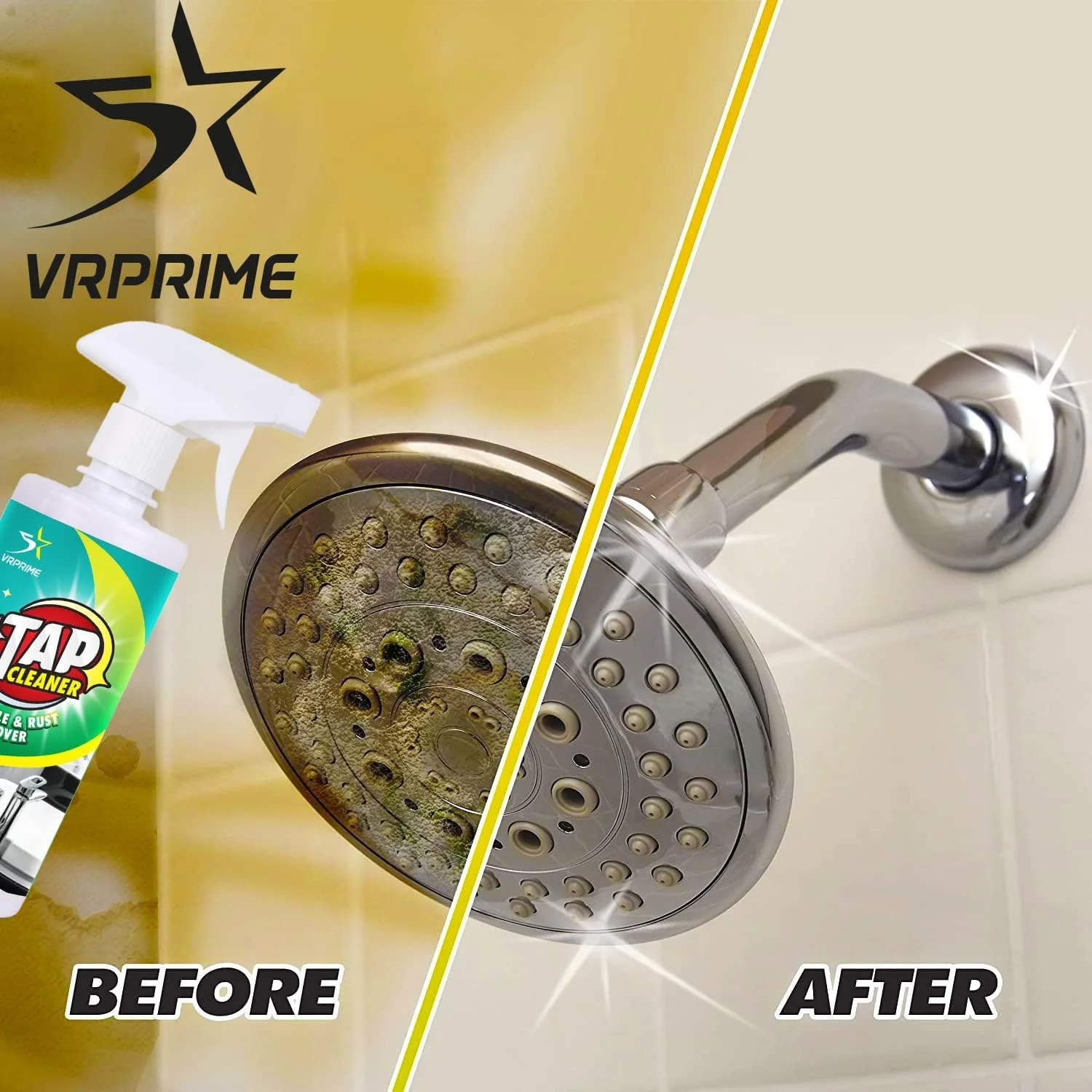 مایع تمیز کننده شیرآلات وی آر پرایم | از بین برنده رسوب آهک و لکه های آب سخت برای لوازم جانبی تمیز کردن شیرآلات حمام | مایع تمیز کننده قوی چند منظوره برای شیرآلات، دوش، کاشی، سینک و شیشه (500 میلی لیتر) (بسته 1 عددی)