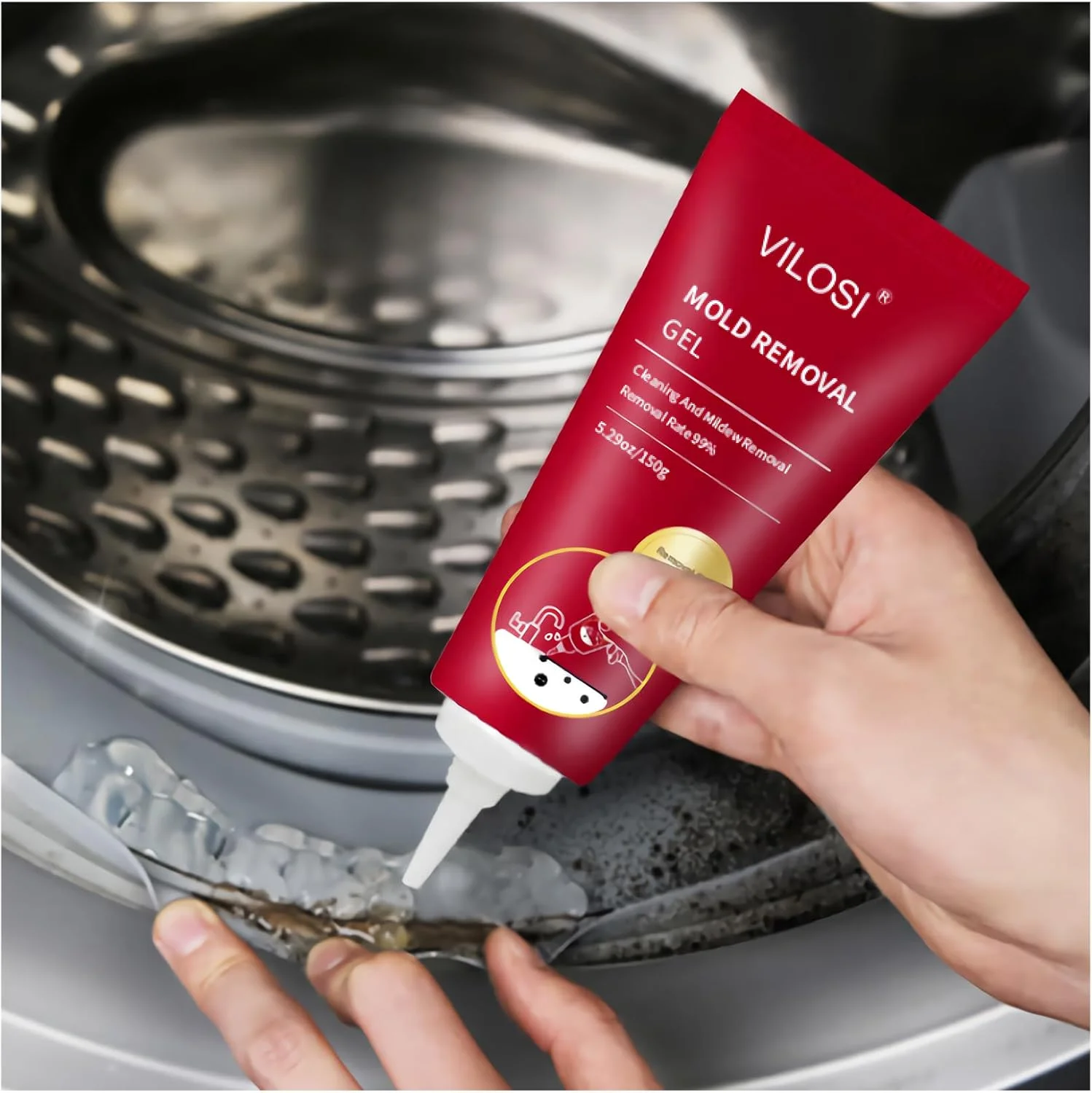 ژل پاک کننده کپک VILOSI، ژل تمیز کننده کپک خانگی با قابلیت از بین بردن لکه های سیاه، برای ماشین لباسشویی، نوارهای یخچال، آشپزخانه، دوش، 150 گرم (150 میلی لیتر)