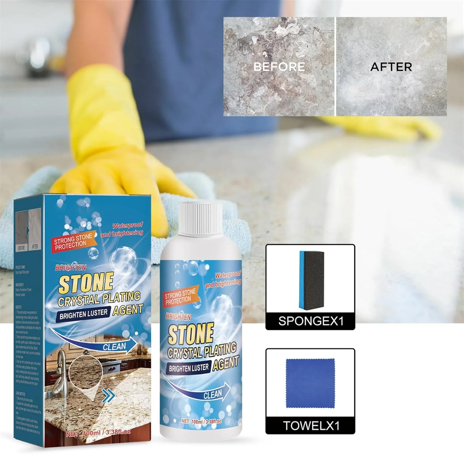 ماده براق کننده سنگ VIED، ماده آبکاری کریستال سنگ، پاک کننده لکه سنگ، پاک کننده لکه مرمر (1)