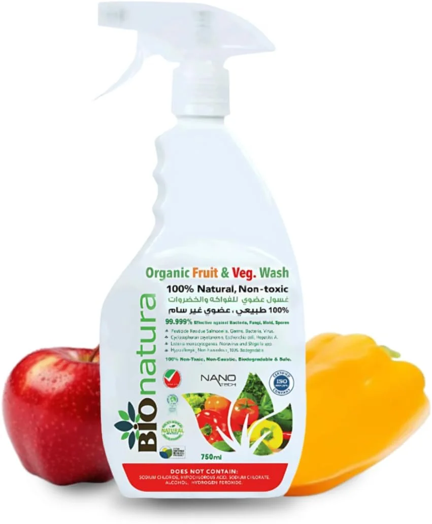 مایع شستشوی میوه و سبزیجات ارگانیک | پاک کننده 100% طبیعی و غیر سمی سبزیجات | ضد عفونی کننده ایمن میوه و سبزیجات | محصول ضروری آشپزخانه | اسپری شستشوی تجزیه پذیر | 750 میلی لیتر