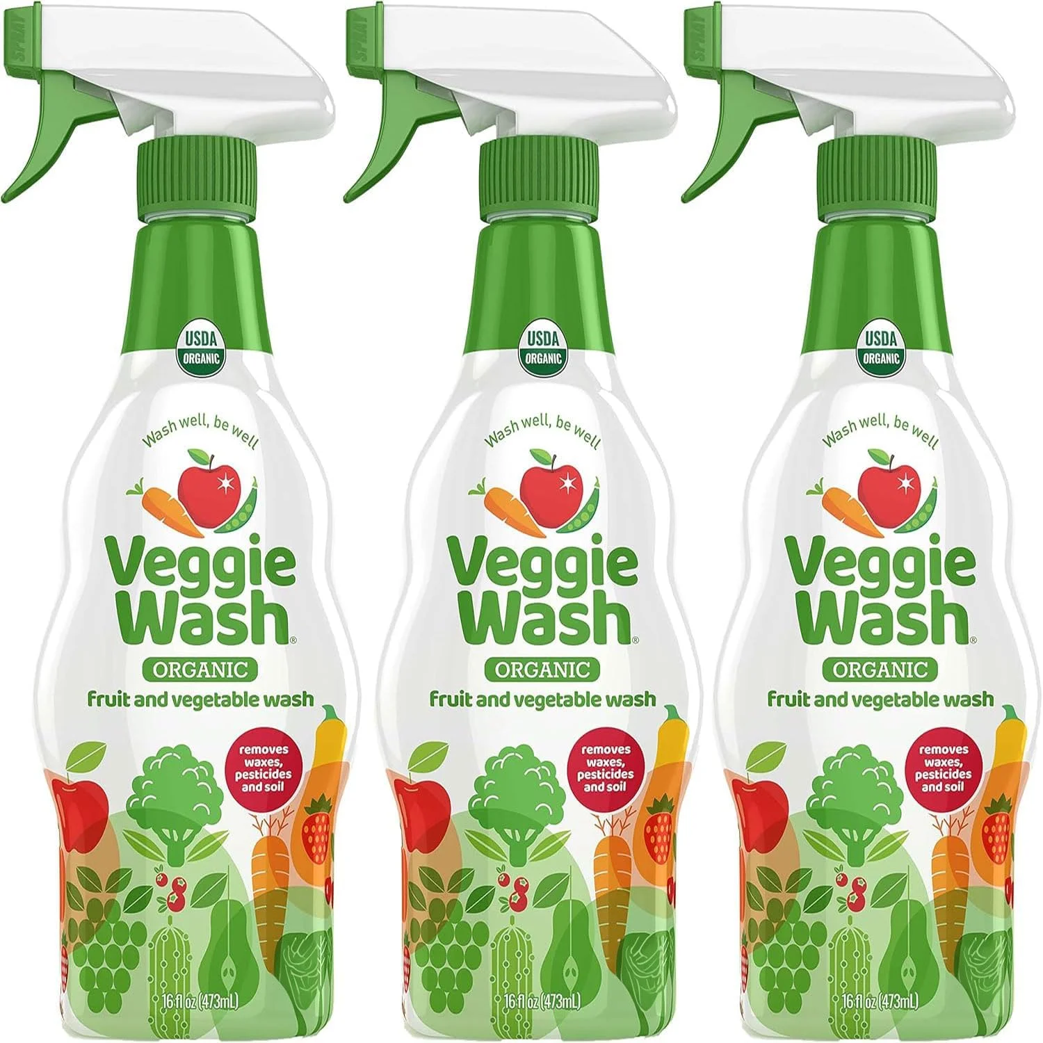 مایع شستشوی میوه و سبزیجات ارگانیک Veggie Wash، پاک کننده و شوینده میوه و سبزیجات دارای گواهی ارگانیک، ۴۷۳ میلی لیتر، بسته ۳ عددی