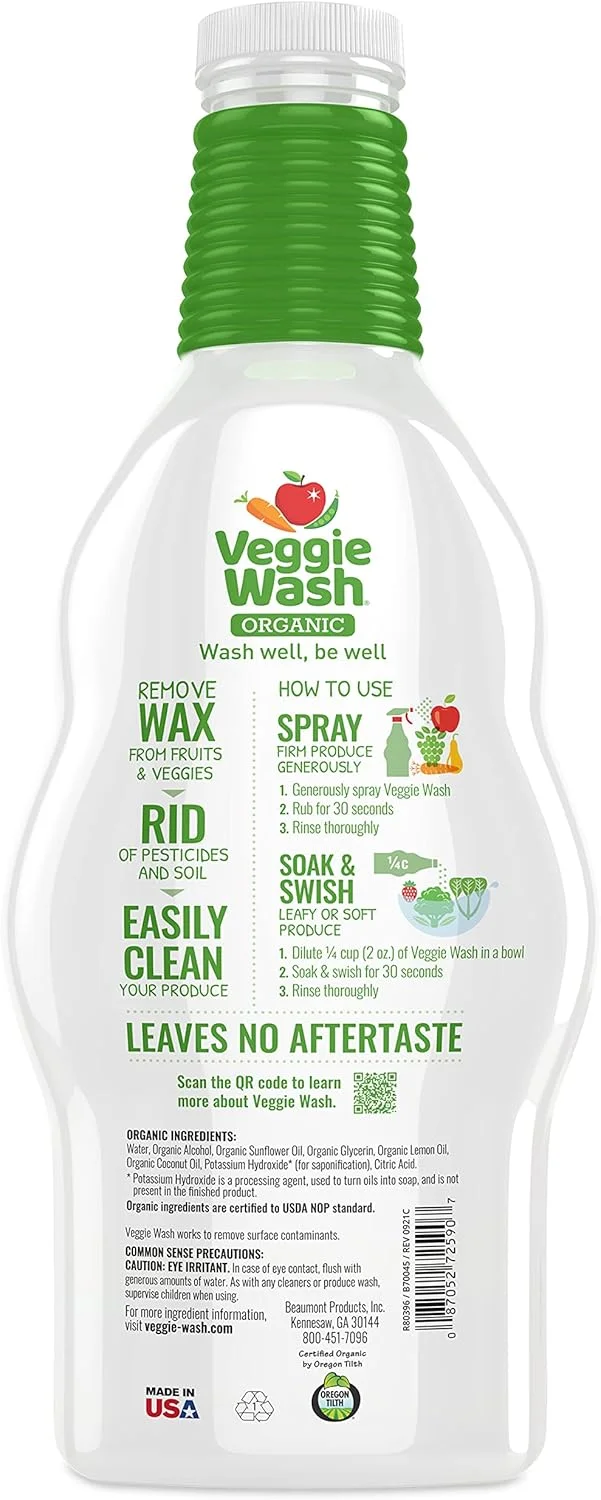مایع شستشوی میوه و سبزیجات ارگانیک Veggie Wash، پاک کننده و شوینده میوه و سبزیجات دارای گواهی ارگانیک، 946 میلی لیتر، بسته 2 عددی