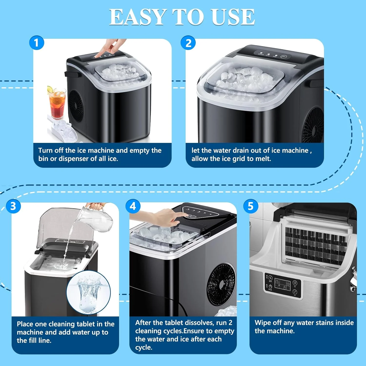 قرص های رسوب زدای دستگاه یخ ساز USKICH - بسته 36 عددی، تمیز کننده دستگاه یخ ساز سازگار با Frigidaire، Opal، GE Profile، Kitchenaid، رسوب زدای ایمن برای نیکل، مناسب برای دستگاه های یخ ساز رومیزی و حبه ای