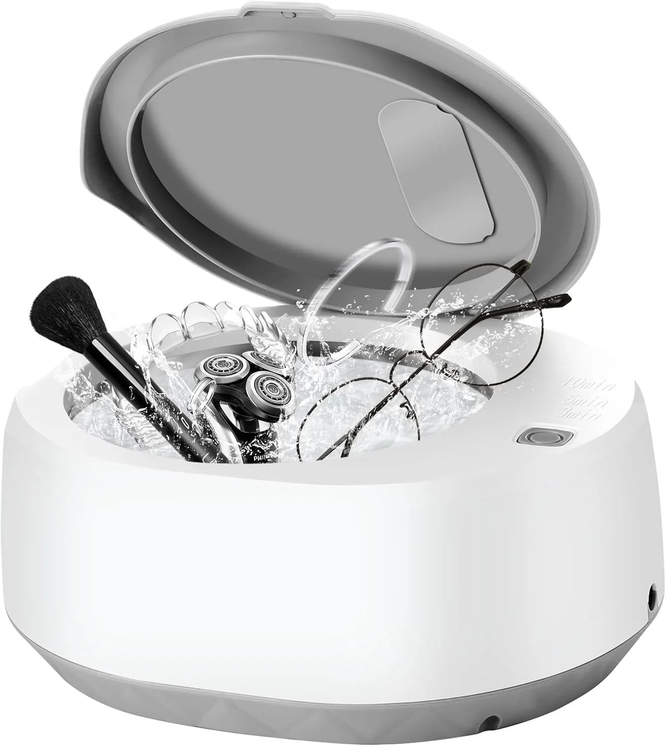 دستگاه تمیز کننده التراسونیک 49 کیلوهرتز، 340 میلی لیتر، دستگاه تمیز کننده جواهرات و دندان مصنوعی، تمیز کننده نگهدارنده التراسونیک با 3 تنظیمات زمانی، ایده آل برای تمیز کردن گردنبند، انگشتر، ساعت، سکه، دندان مصنوعی و الاینرها