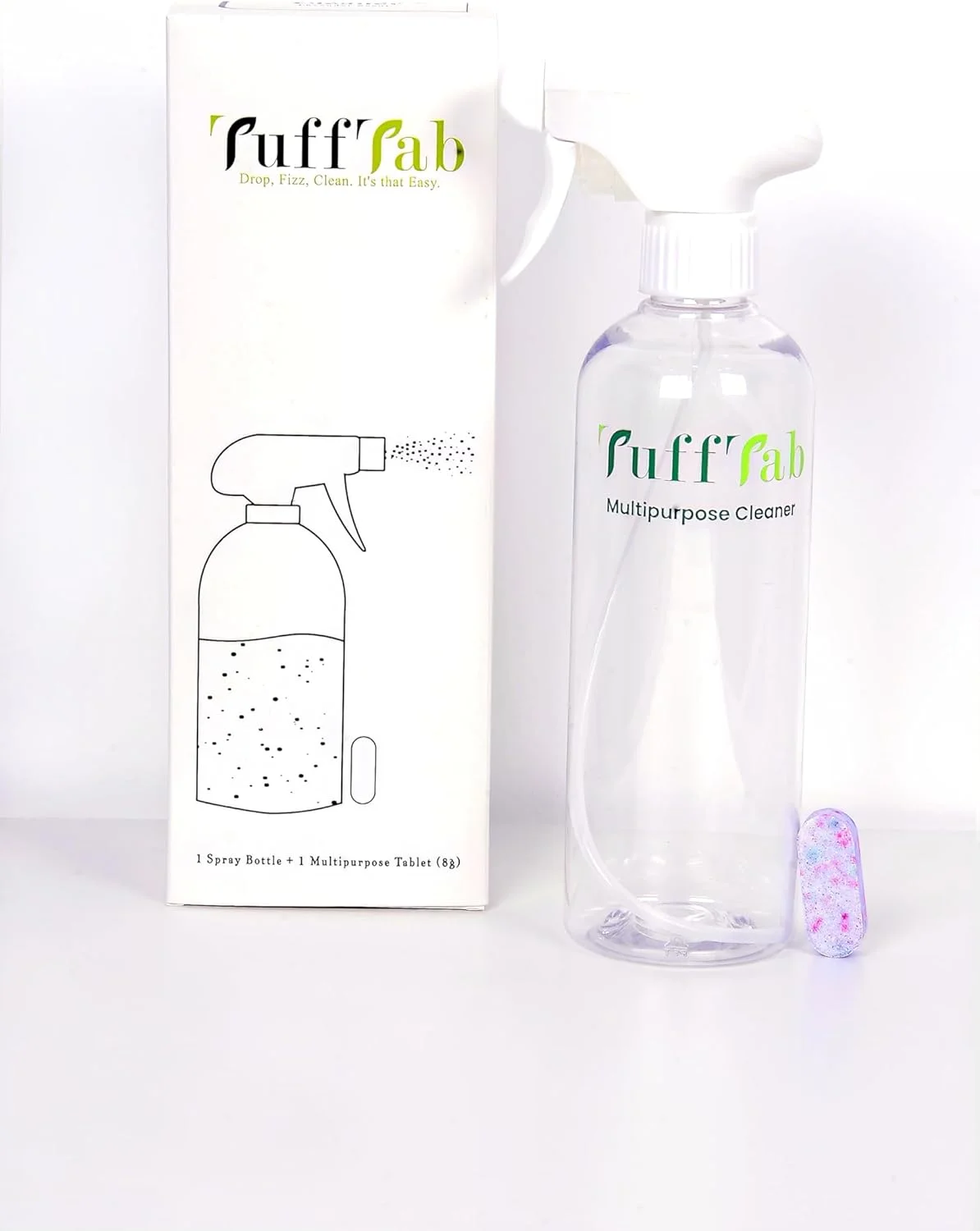 پاک کننده چند منظوره TuffTab - سازگار با محیط زیست، وگان، غیر سمی، رایحه اسطوخودوس، ایمن برای حیوانات خانگی، بطری 500 میلی لیتری قابل استفاده مجدد + 1 قرص چند سطحی با رایحه اسطوخودوس