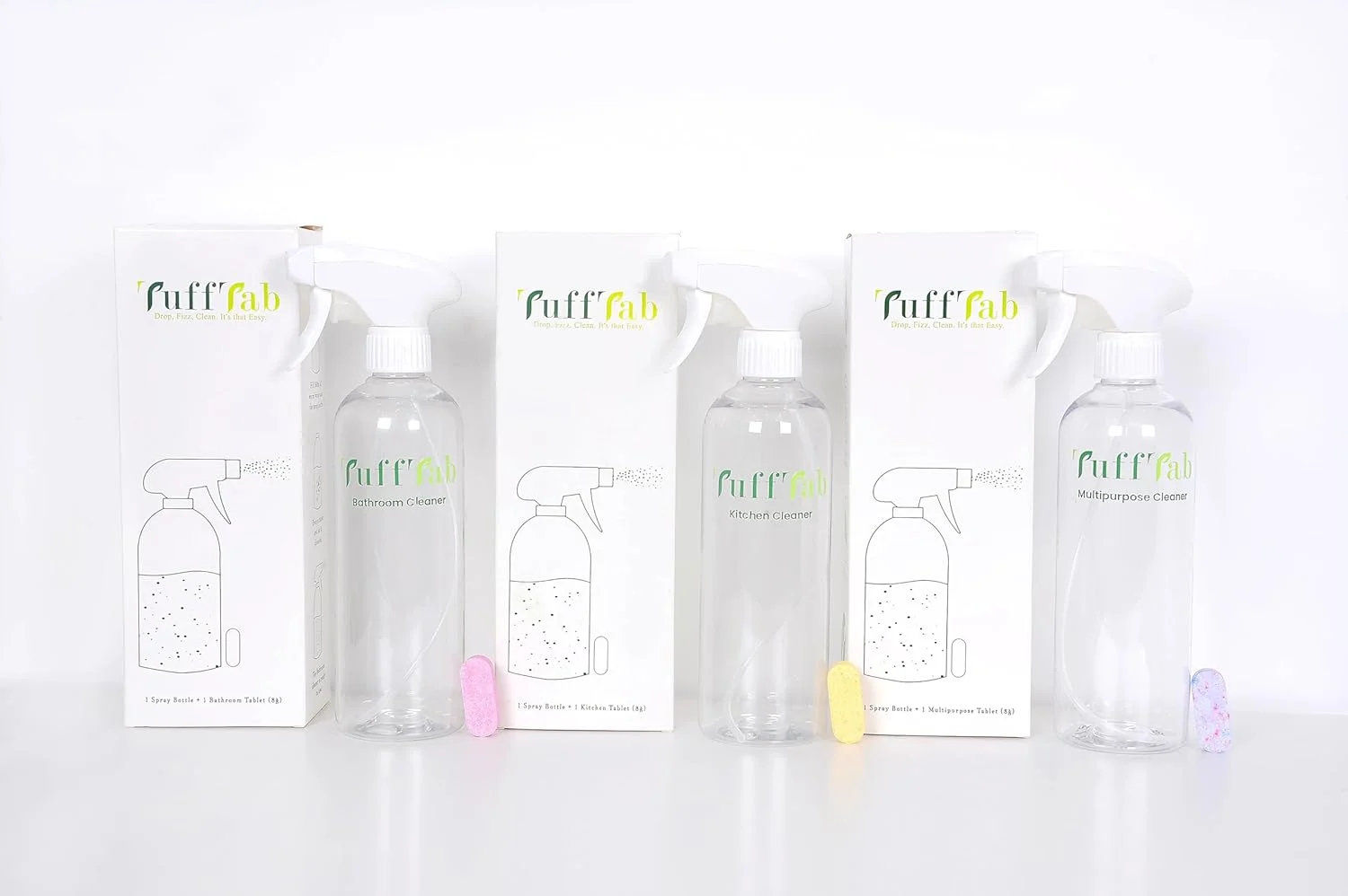 مجموعه امضای TuffTab - سازگار با محیط زیست، گیاهی، غیر سمی، ایمن برای حیوانات خانگی، بطری های 500 میلی لیتری قابل استفاده مجدد + قرص های تمیز کننده چند منظوره، آشپزخانه و حمام