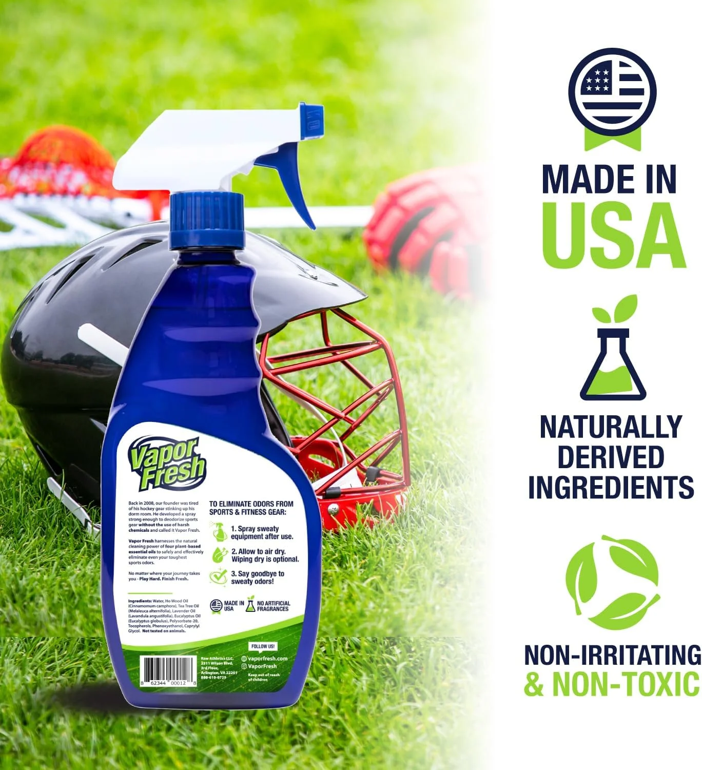 اسپری تمیز کننده Vapor Fresh برای تجهیزات ورزشی و باشگاه - خوشبو کننده کفش، تمیز کننده مت یوگا، خوشبو کننده دستکش بوکس - طبیعی و گیاهی، 473 میلی لیتر (بسته 3 عددی)