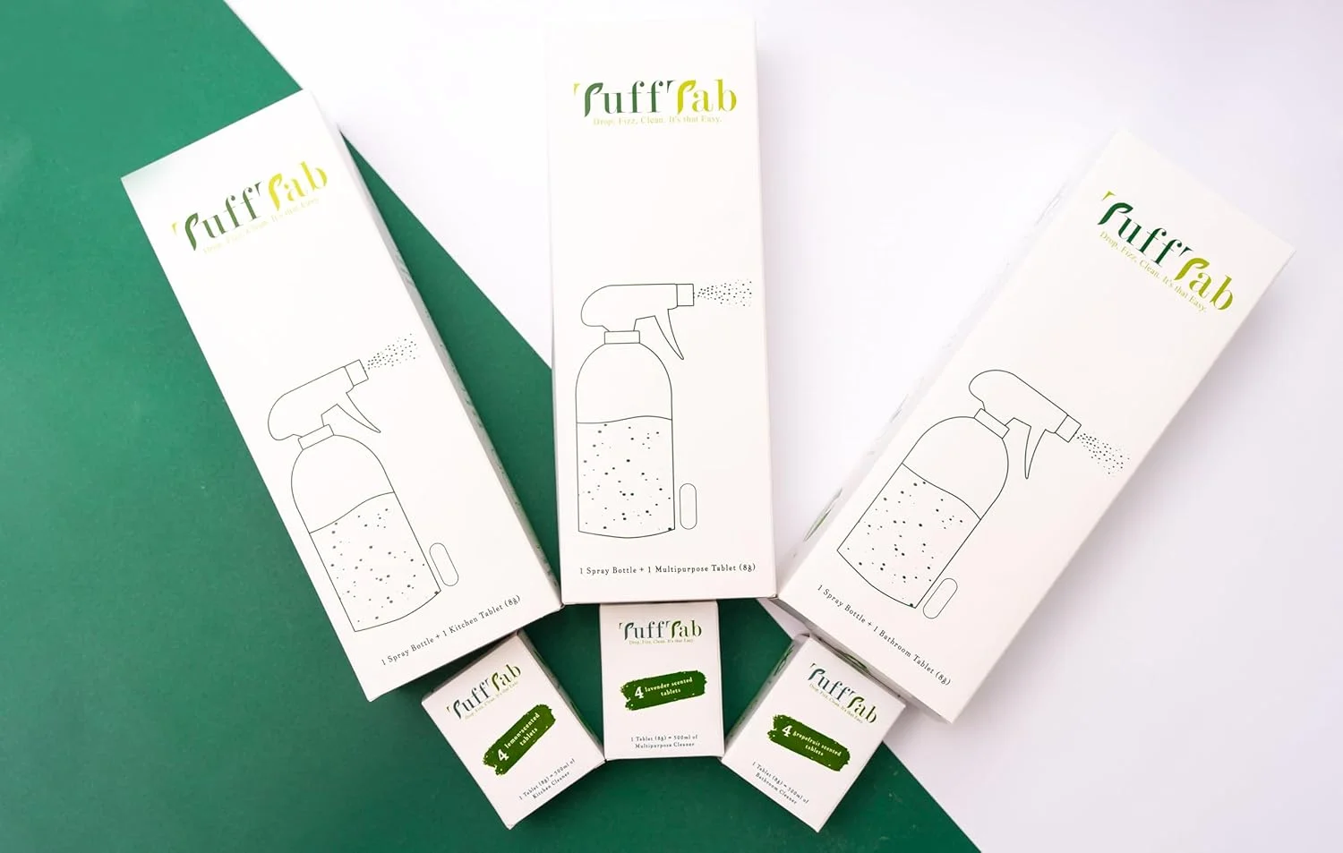 مجموعه امضای TuffTab - سازگار با محیط زیست، گیاهی، غیر سمی، ایمن برای حیوانات خانگی، بطری های 500 میلی لیتری قابل استفاده مجدد + قرص های تمیز کننده چند منظوره، آشپزخانه و حمام