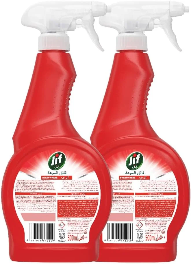 اسپری پاک کننده فوق سریع JIF، مناسب همه جا، از بین برنده 100% لکه ها از روی پارچه، 500 میلی لیتر x 2