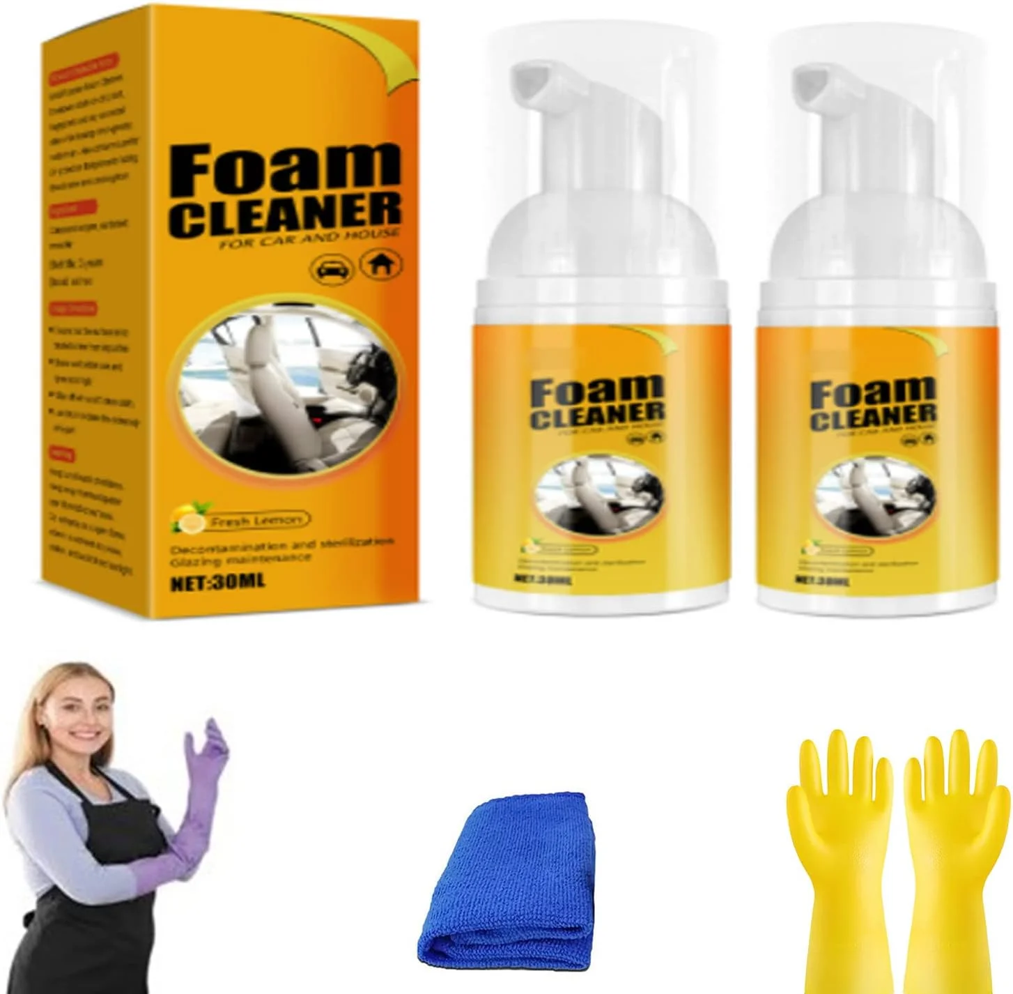 اسپری فوم تمیز کننده Traveltopp، فوم تمیز کننده Reshline، فوم تمیز کننده چند منظوره re، فوم تمیز کننده جادویی خودرو با رایحه لیمو، فوم تمیز کننده چند منظوره، فوم تمیز کننده قوی (30 میلی لیتر، 2 عدد)