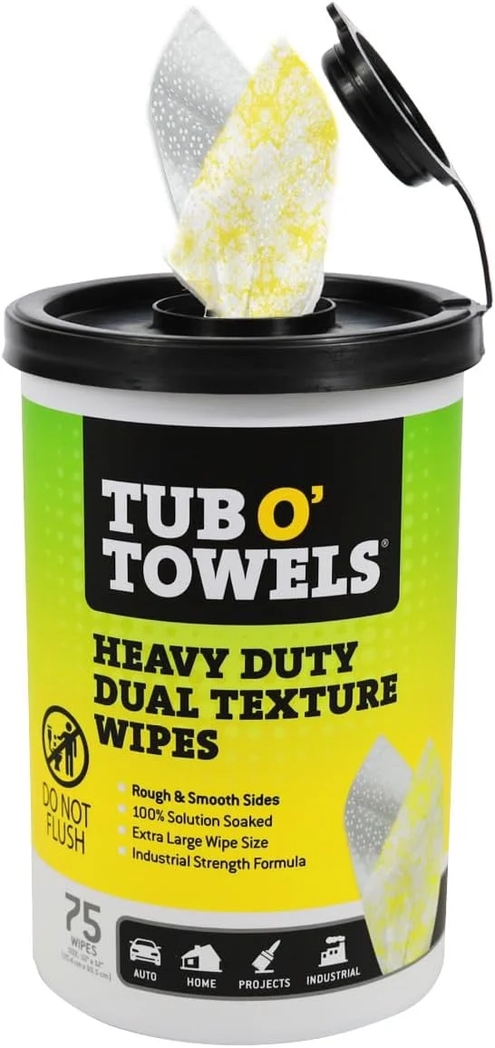 دستمال مرطوب چند منظوره Tub O' Towels TW75، سایز 10 در 12 اینچ، با بافت دوگانه، 75 عدد در هر بسته
