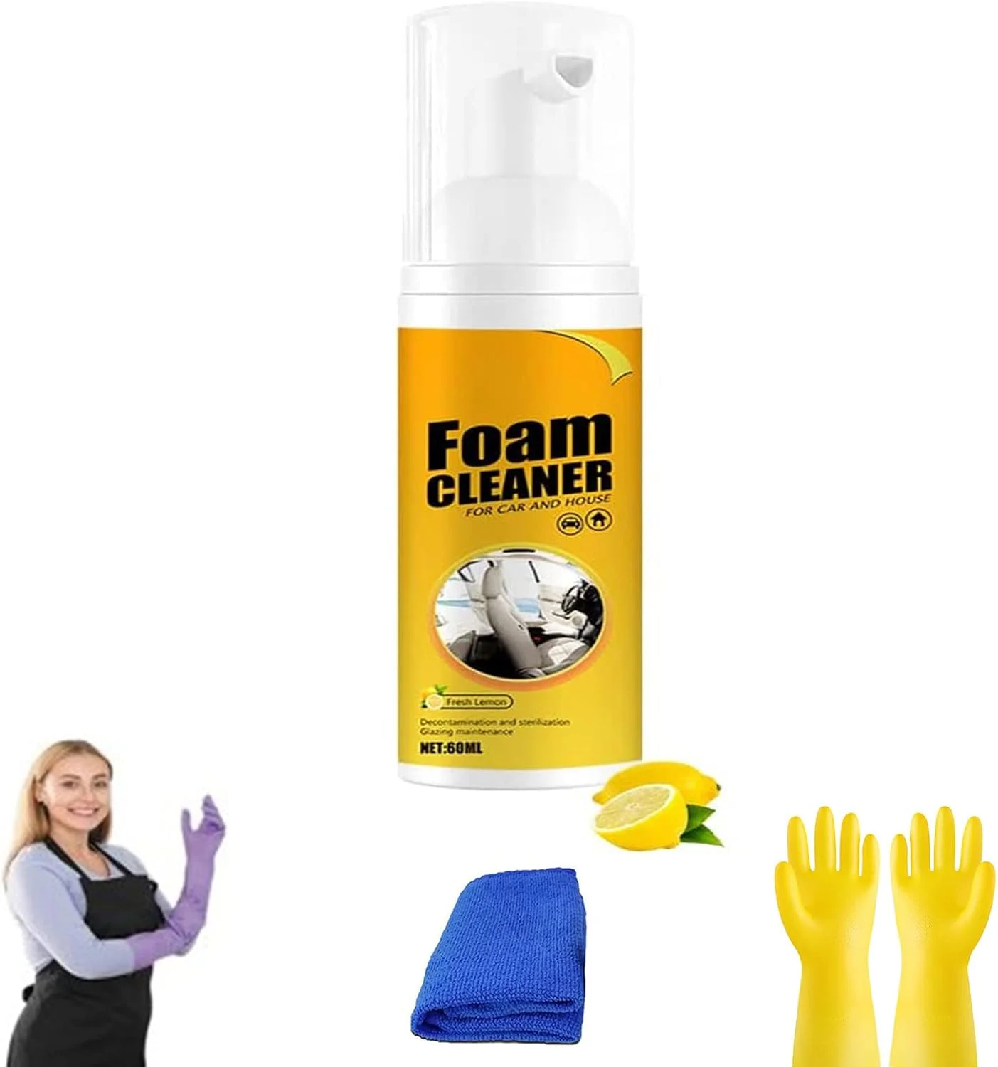 اسپری فوم تمیز کننده Traveltopp، فوم تمیز کننده Reshline، فوم تمیز کننده چند منظوره، فوم تمیز کننده جادویی خودرو با رایحه لیمو، فوم تمیز کننده چند منظوره، فوم تمیز کننده قوی (60 میلی لیتر، 1 عدد)