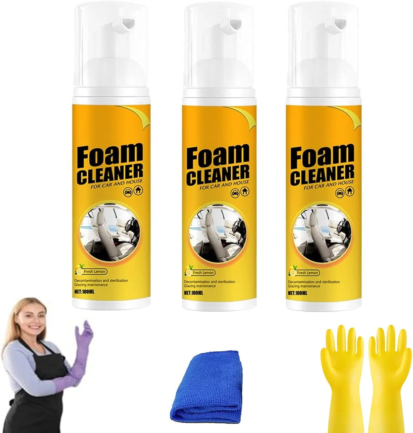 فوم تمیز کننده Traveltopp، فوم تمیز کننده Reshline، فوم تمیز کننده چند منظوره re، فوم تمیز کننده جادویی خودرو با رایحه لیمو، فوم تمیز کننده چند منظوره، فوم تمیز کننده قوی (100 میلی لیتر، 3 عدد)