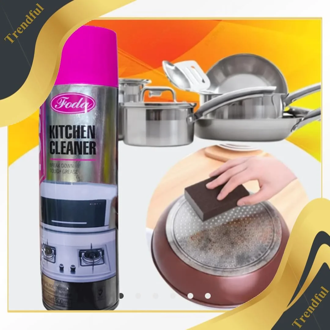 اسپری پاک کننده فوم آشپزخانه ترندفول (500 میلی لیتر)، فوم چربی زدای قوی برای سطوح آشپزخانه، قابلمه ها، تابه ها و لوازم خانگی، رایحه تازه ماندگار
