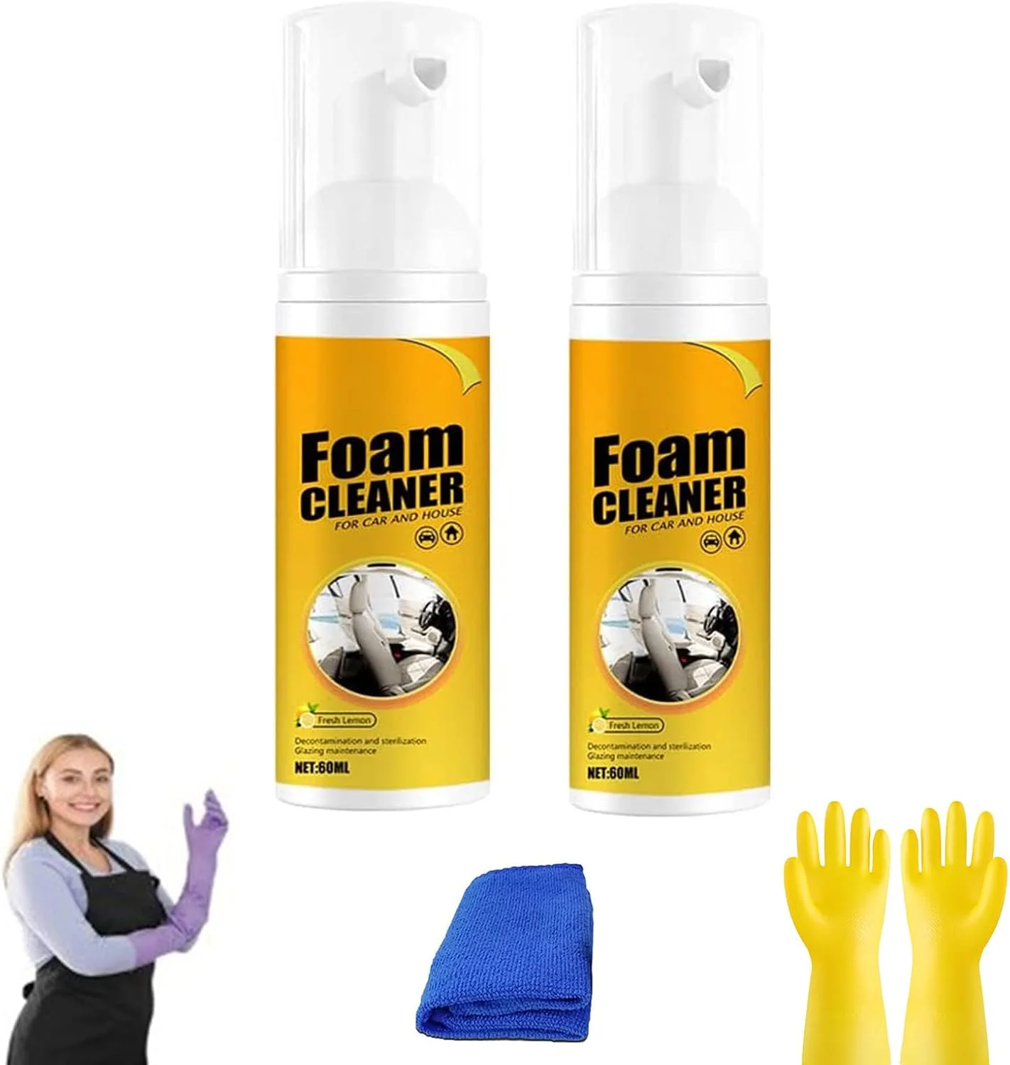 اسپری فوم تمیز کننده Traveltopp، فوم تمیز کننده Reshline، فوم تمیز کننده چند منظوره re، فوم تمیز کننده جادویی خودرو با رایحه لیمو، فوم تمیز کننده چند منظوره، فوم تمیز کننده قوی (60 میلی لیتر، 2 عدد)