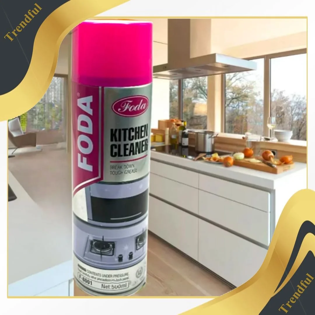 اسپری پاک کننده فوم آشپزخانه ترندفول (500 میلی لیتر)، فوم چربی زدای قوی برای سطوح آشپزخانه، قابلمه ها، تابه ها و لوازم خانگی، رایحه تازه ماندگار