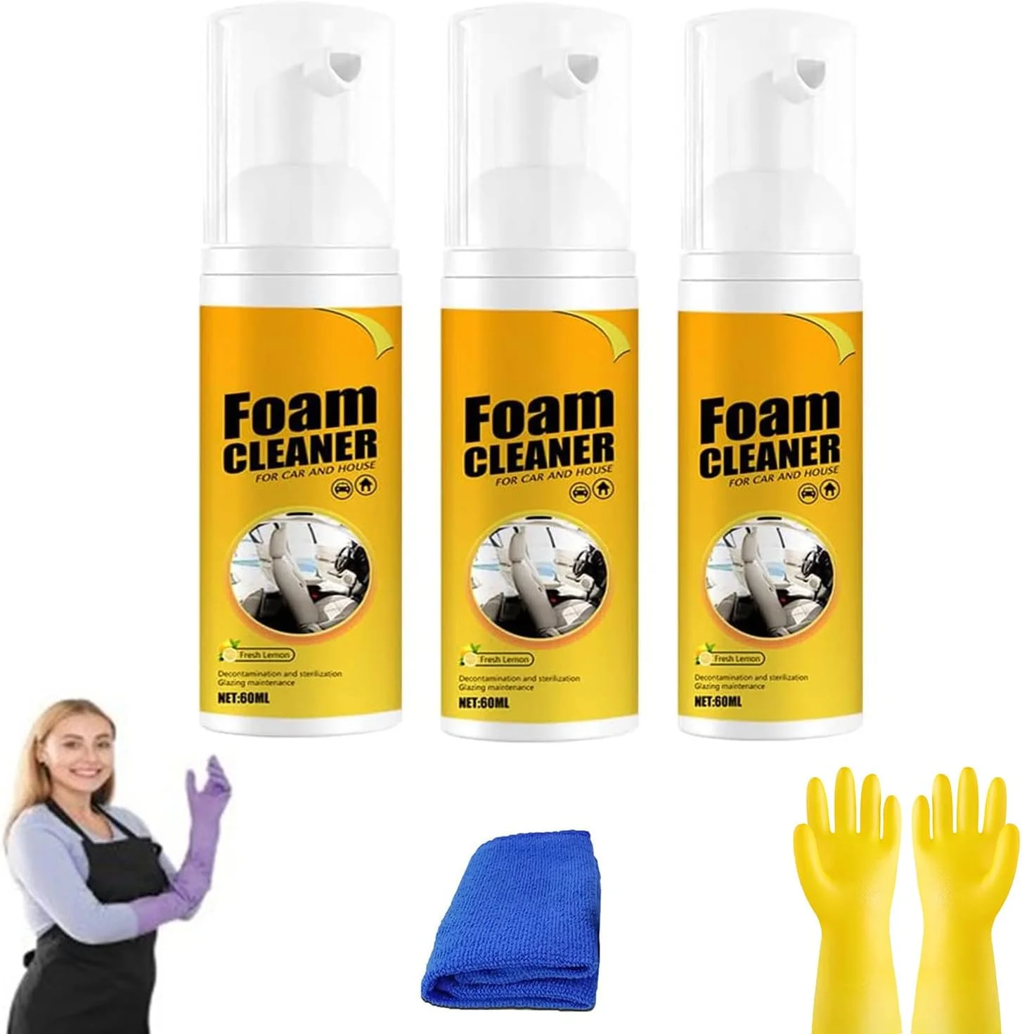 فوم پاک کننده Traveltopp، فوم پاک کننده Reshline، فوم پاک کننده چند منظوره re، فوم پاک کننده جادویی خودرو با رایحه لیمو، فوم پاک کننده چند منظوره، فوم پاک کننده قوی (60 میلی لیتر، 3 عدد)