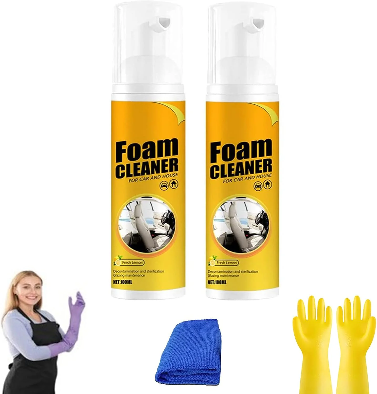 اسپری فوم تمیز کننده Traveltopp، فوم تمیز کننده Reshline، فوم تمیز کننده چند منظوره Re، فوم تمیز کننده جادویی خودرو با رایحه لیمو، فوم تمیز کننده چند منظوره، فوم تمیز کننده قوی (100 میلی لیتر، 2 عدد)