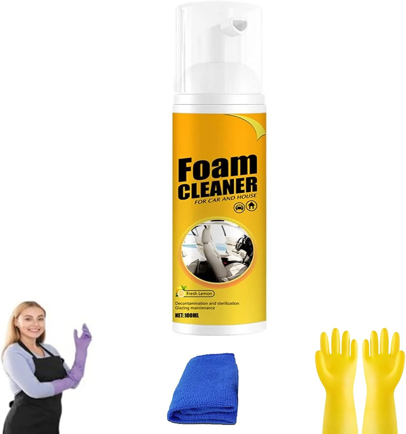 فوم پاک کننده Traveltopp، فوم پاک کننده Reshline، فوم پاک کننده چند منظوره، فوم پاک کننده جادویی خودرو با رایحه لیمو، فوم پاک کننده چند منظوره، فوم پاک کننده قوی (100 میلی لیتر، 1 عدد)