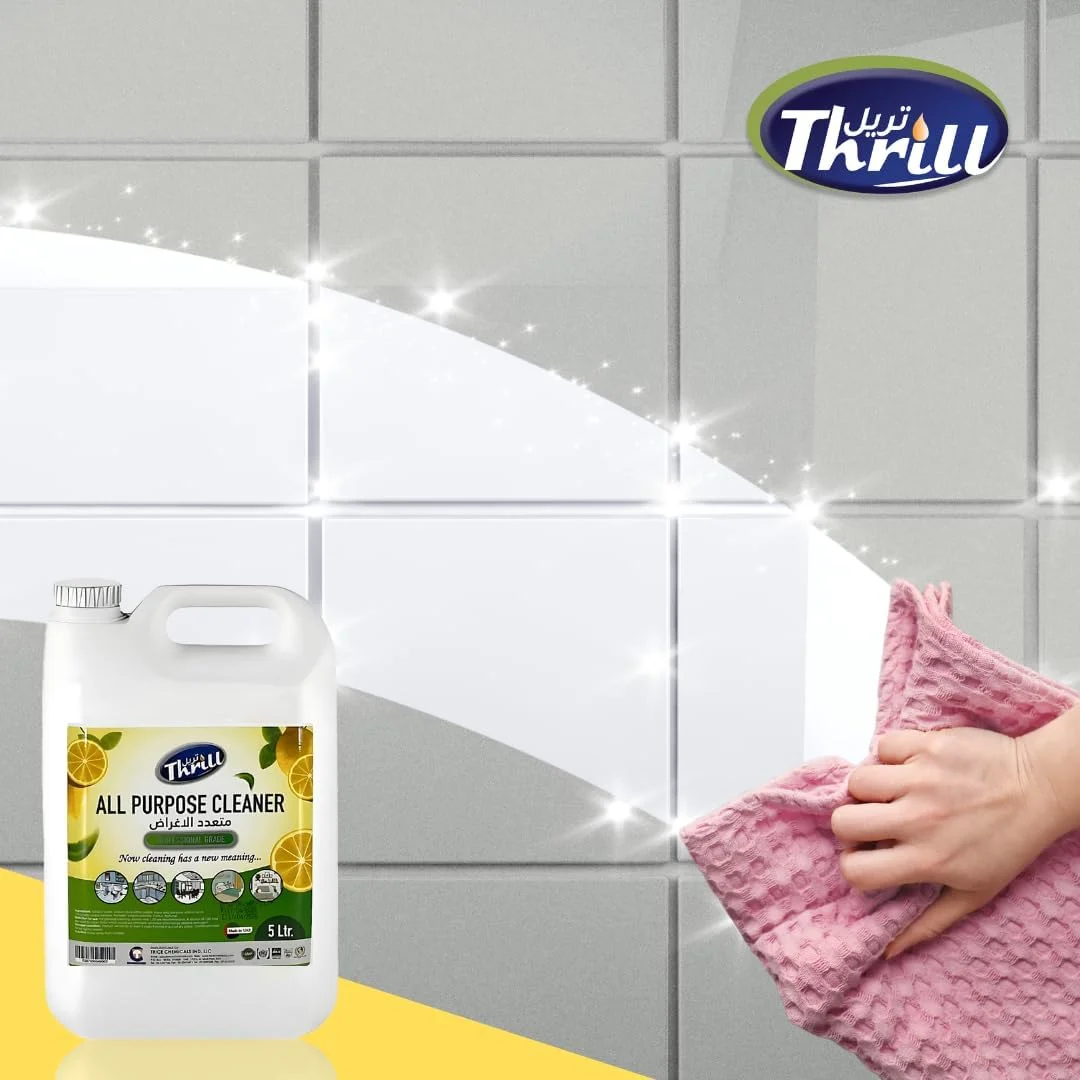 مایع تمیز کننده چند منظوره حرفه ای Thrill با رایحه لیمو 5 لیتری - پاک کننده چند سطحی با عملکرد بالا، چربی زدای قوی صنعتی، سازگار با محیط زیست، برای مصارف خانگی و تجاری مایع تمیز کننده چند منظوره حرفه ای Thrill با رایحه لیمو 5 لیتری - پاک کننده چند سطحی با عملکرد بالا، چربی زدای قوی صنعتی، سازگار با محیط زیست، برای مصارف خانگی و تجاری