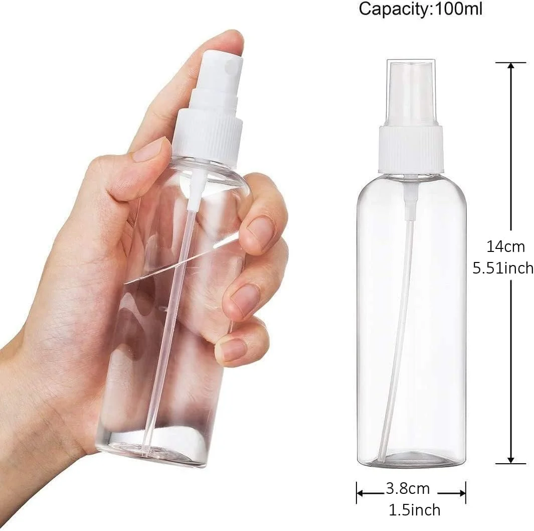 تی ترزلی 10 عدد بطری اسپری 100 میلی لیتری قابل حمل، شفاف، قابل استفاده مجدد، اسپری ریز، بطری های مسافرتی، قطره چکان، ظرف مایع اتمایزر