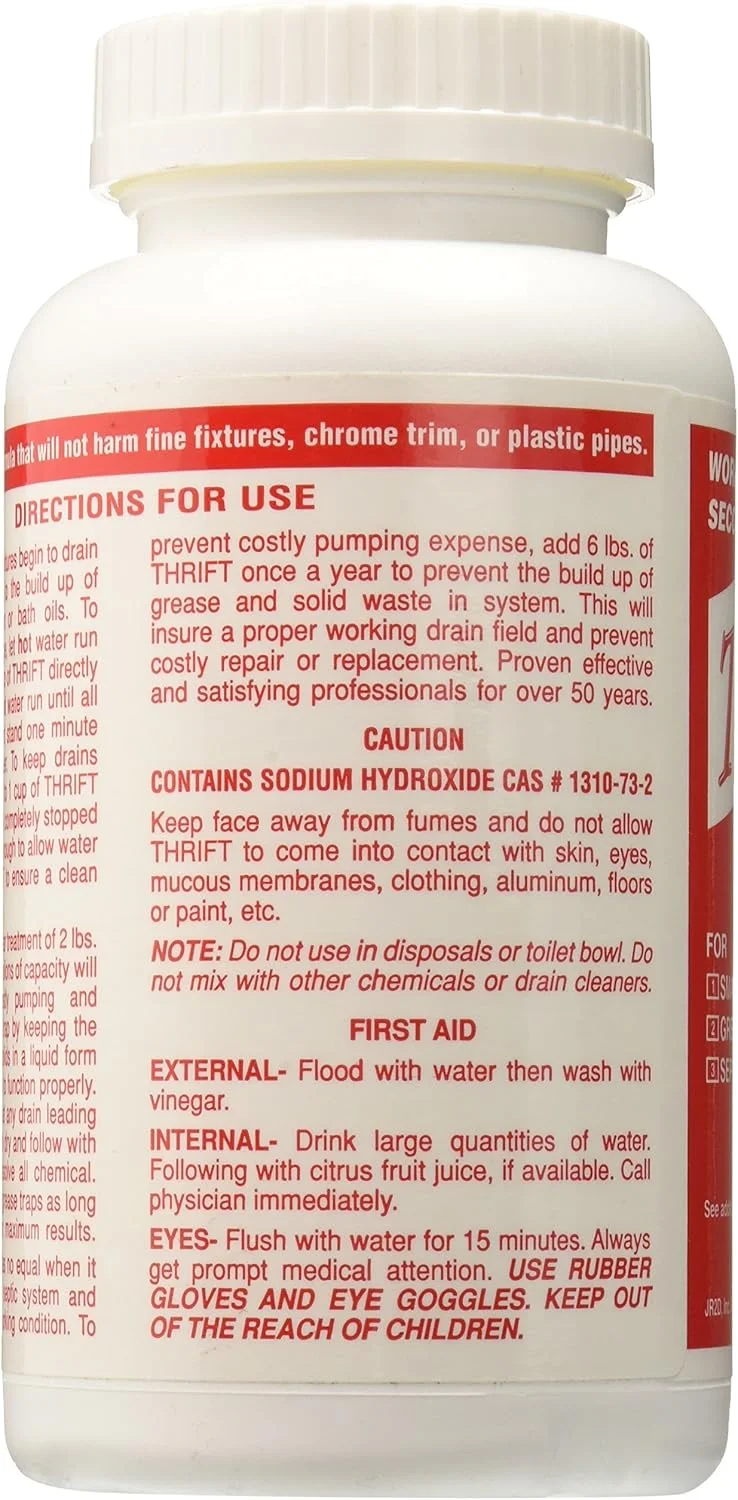محلول باز کننده لوله و فاضلاب Thrift T-100 با پایه قلیایی، یک پوندی، گرانولی محلول باز کننده لوله و فاضلاب Thrift T-100 با پایه قلیایی، یک پوندی، گرانولی