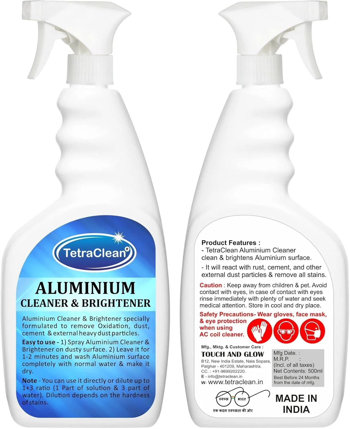 پاک کننده و براق کننده آلومینیوم تتراکلین | از بین بردن اکسیداسیون، گرد و غبار، سیمان و ذرات گرد و غبار سنگین | تمیز و بازسازی کننده استیل ضد زنگ و سایر سطوح فلزی خانگی / 500 میلی لیتر