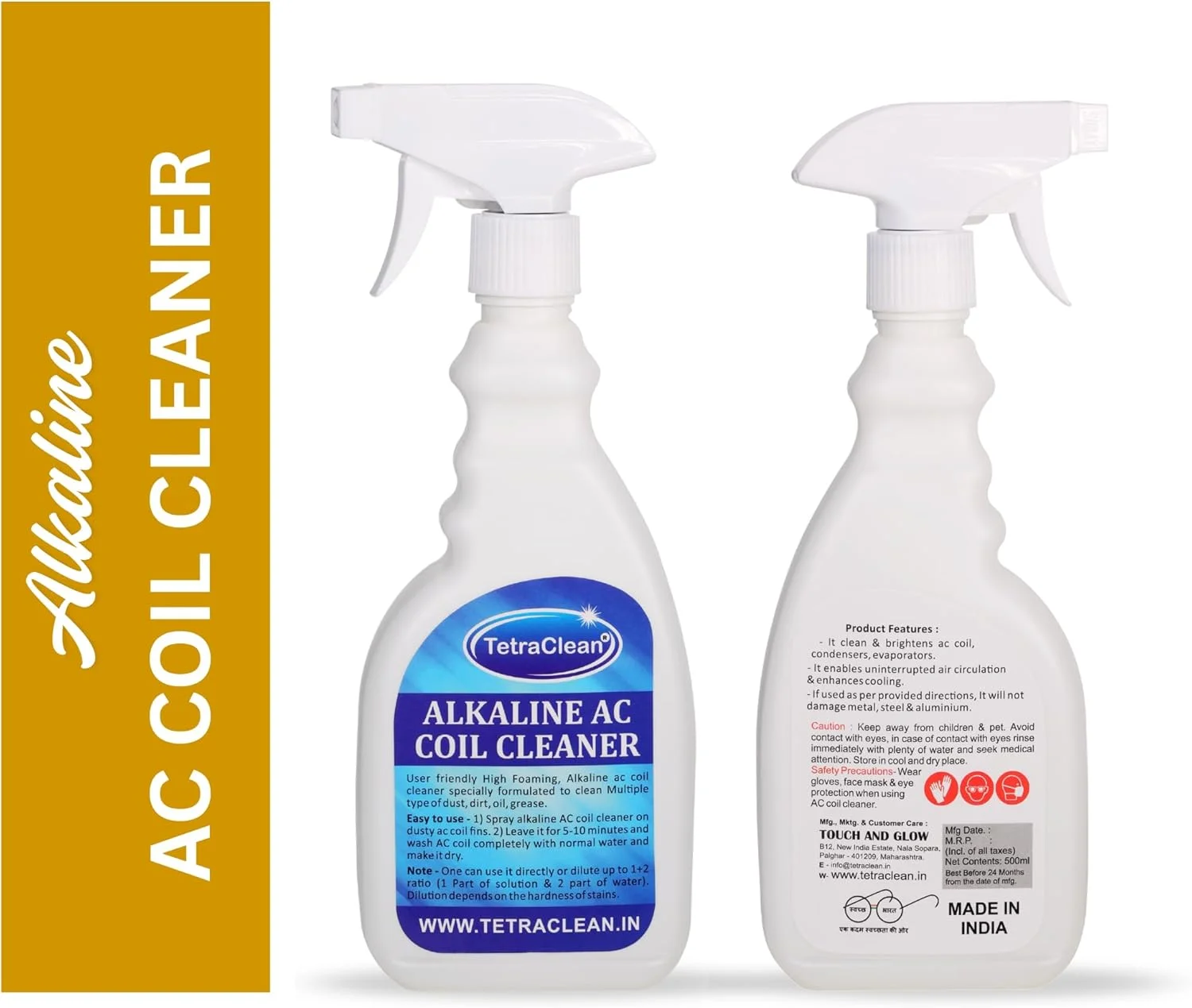 مایع تمیز کننده کویل AC تتراکلین | تمیز کننده قلیایی فوم بالا AC | مایع تمیز کننده کولر گازی | عامل تمیز کننده فوری کویل AC | تمیز کننده کویل AC بسیار گرد و غبار خارجی و داخلی - 500 میلی لیتر