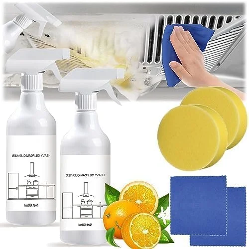 اسپری و قرص های پاک کننده فوم همه منظوره SYOSI برای آشپزخانه، فر، گریل و اجاق گاز - چربی زدای قوی با 2 عدد بطری اسپری 60 میلی لیتری