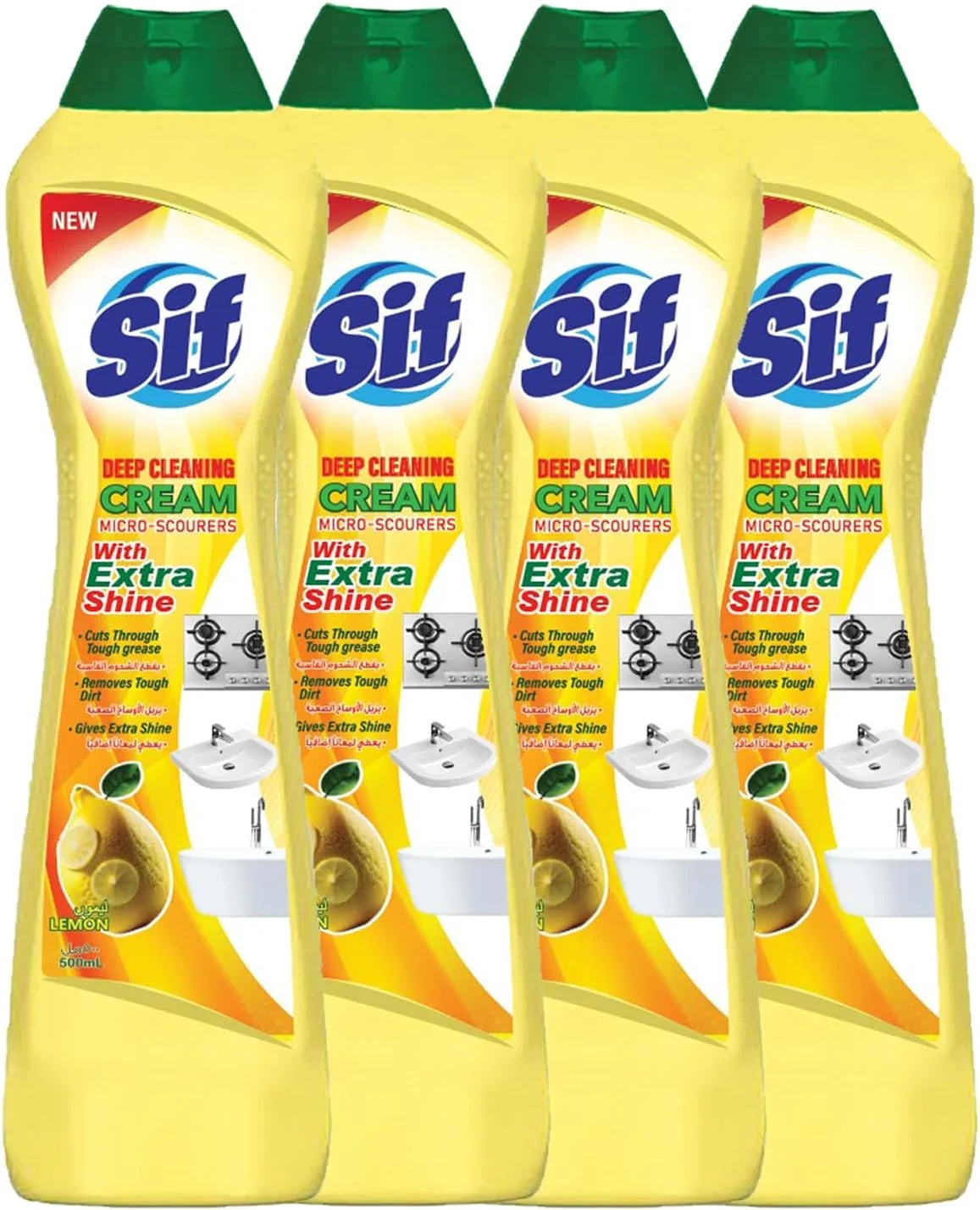 کرم تمیز کننده سطوح Swish Super Sif، لیمو، 4 عدد 500 میلی لیتری، با فناوری میکرو کریستال، از بین برنده چربی، مواد غذایی سوخته و لکه های آهک