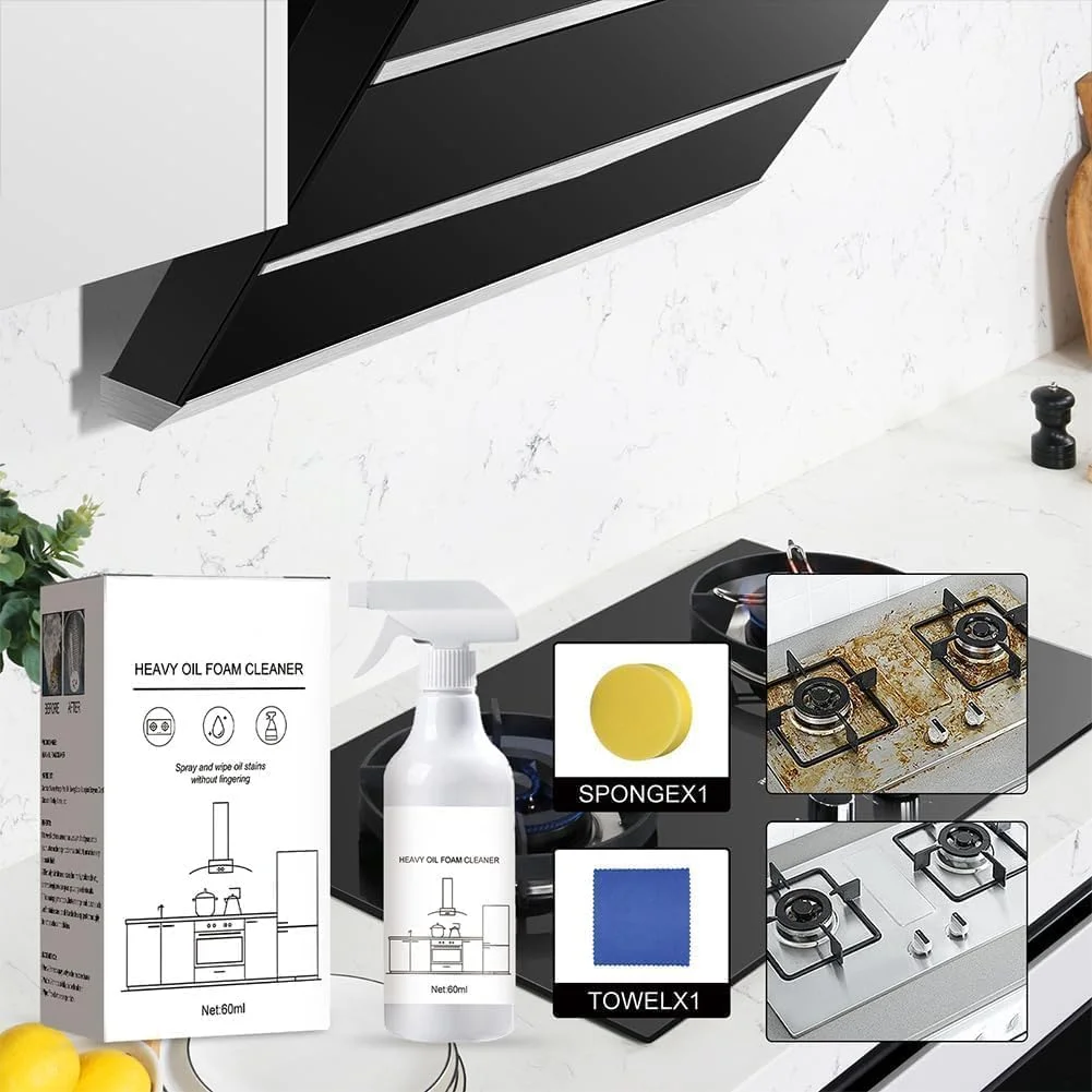 اسپری و قرص های پاک کننده فوم همه منظوره SYOSI برای آشپزخانه، فر، گریل و اجاق گاز - چربی زدای قوی با 2 عدد بطری اسپری 60 میلی لیتری