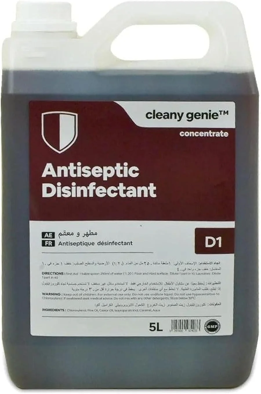 مایع ضد عفونی کننده چند منظوره Cleany Genie، ضد باکتری و ضد میکروب برای محافظت موثر از میکروب ها و بهداشت فردی، مورد استفاده در تمیز کردن کف، حمام و لباسشویی 5 لیتری، D1