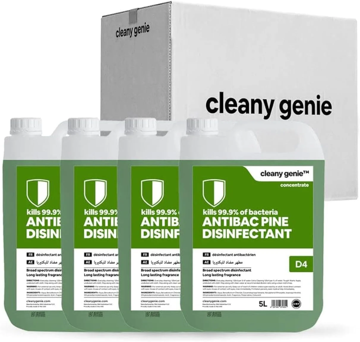فروشگاه نظافت Cleany Genie ژل غلیظ ضدعفونی کننده و خوشبو کننده آنتی باکتریال برای منزل، رایحه کاج، 5 لیتر، D4، بسته 4 عددی