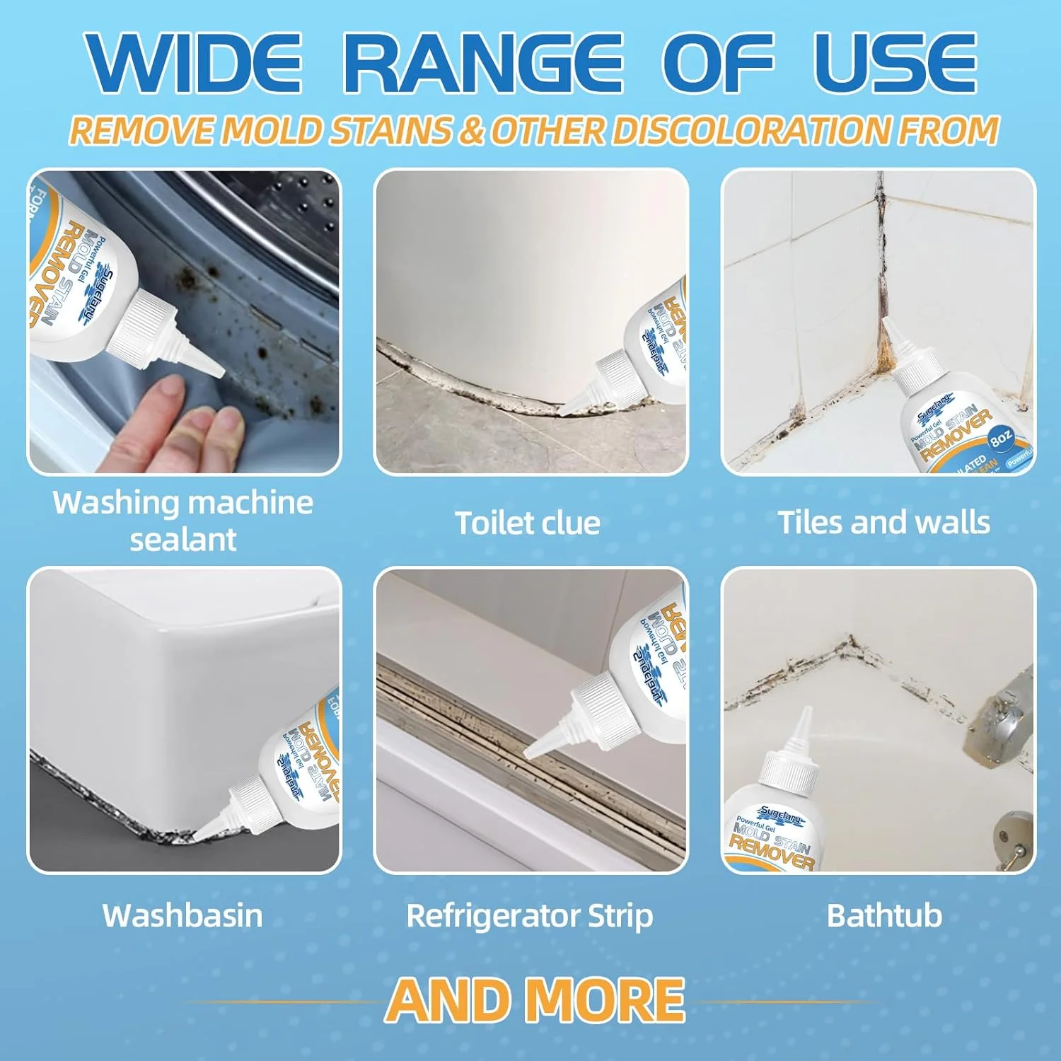 ژل پاک کننده لکه کپک سوگلاری، ژل چند منظوره 236 میلی لیتری برای استفاده خانگی روی واشر ماشین لباسشویی، درز کاشی حمام، سینک، دوش، درزگیر و لاستیک دور درب ماشین لباسشویی درب از جلو